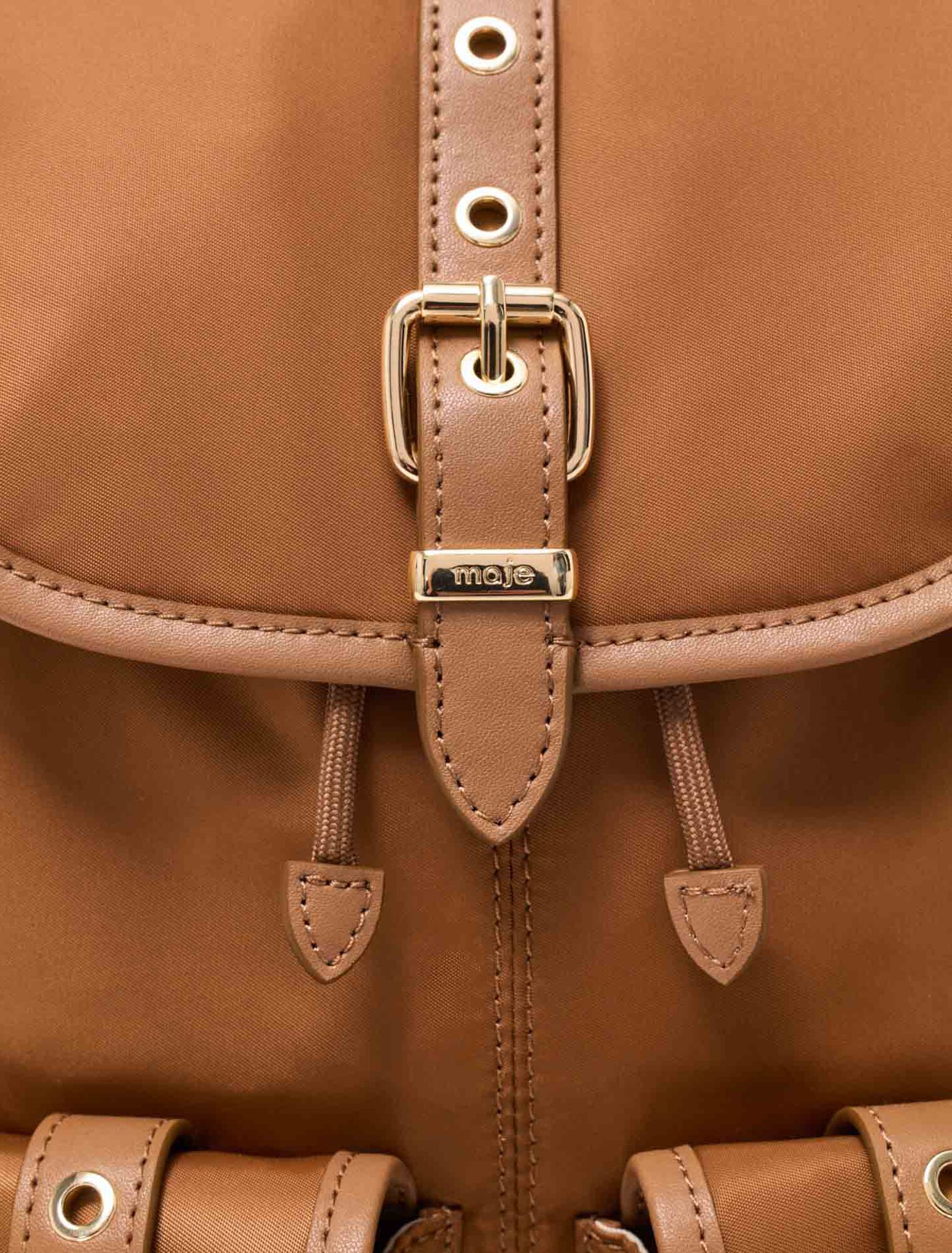Leather and nylon backpack - Camel
