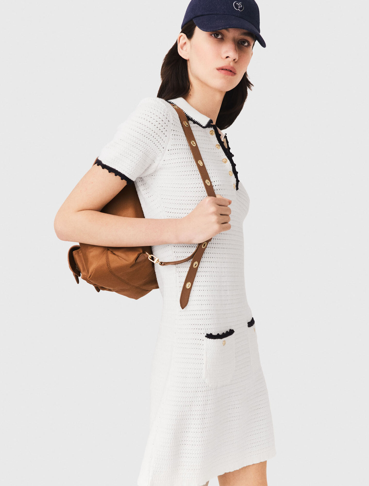 Leather and nylon backpack - Camel