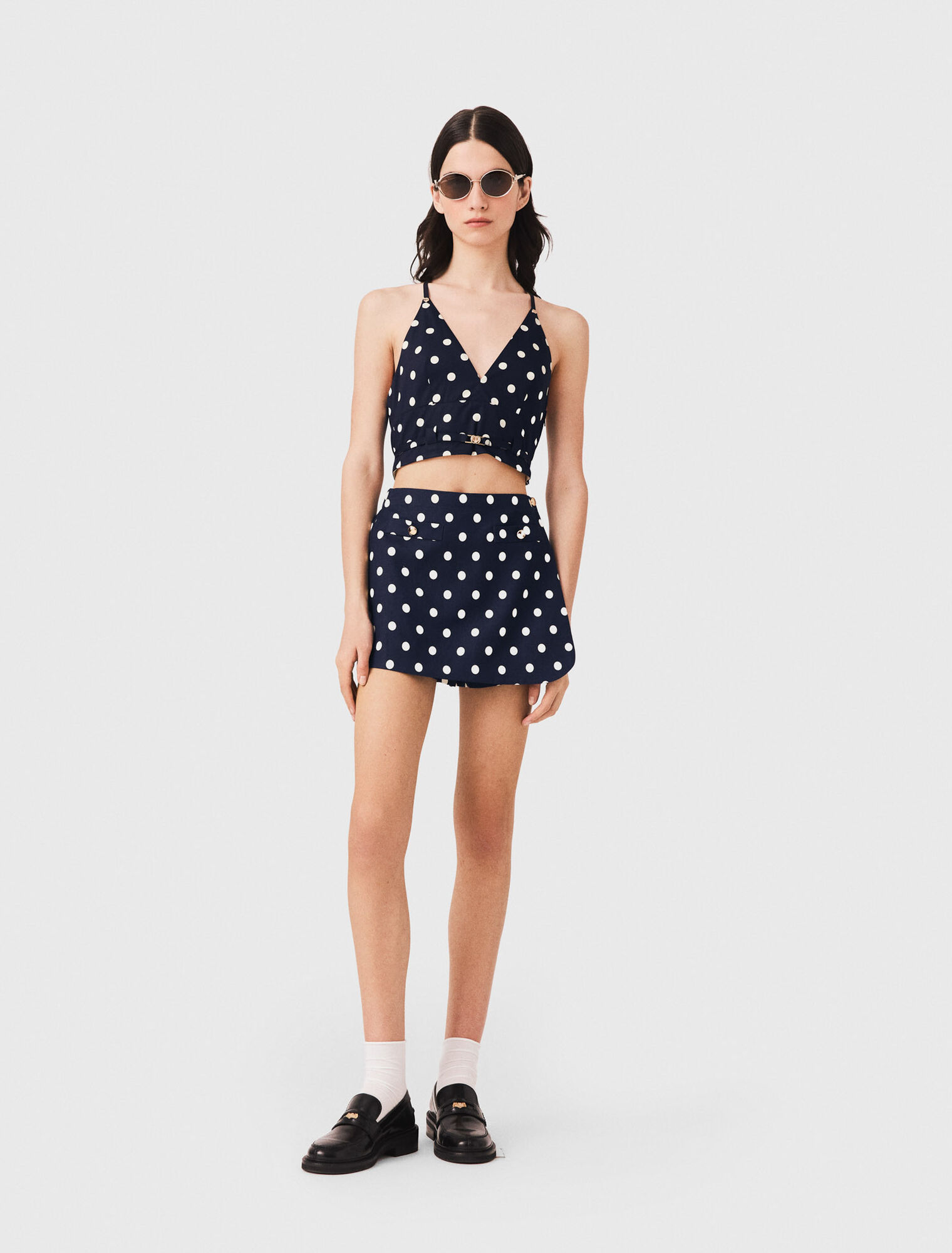Linen blend skort - Navy