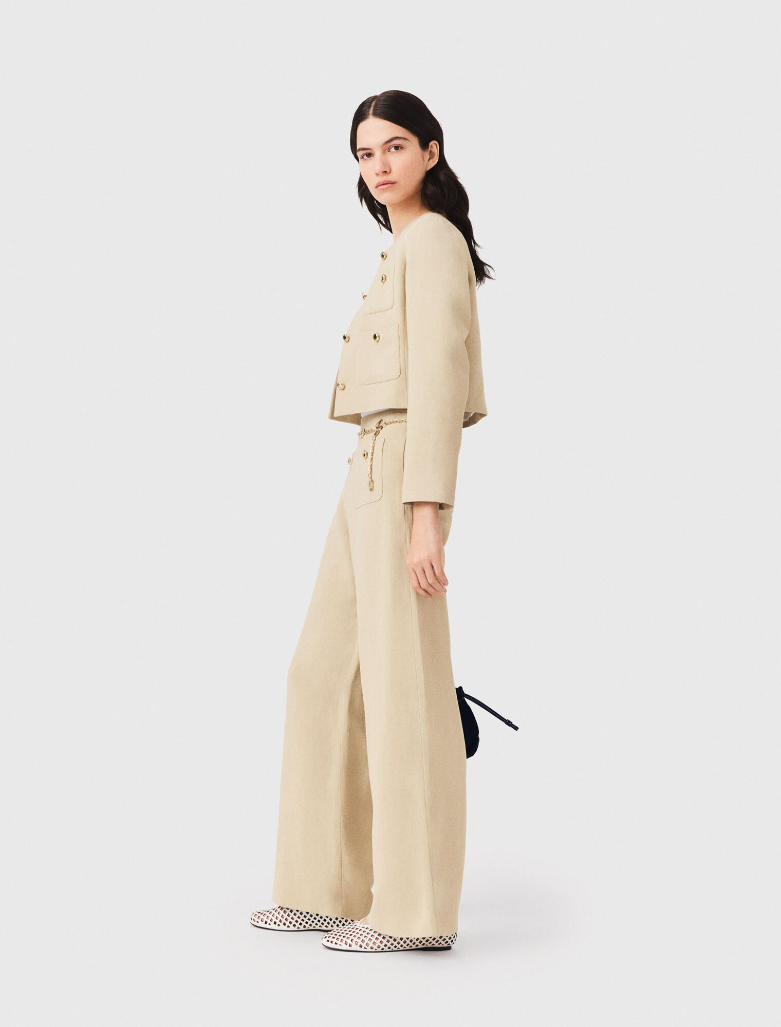 Linen blend suit trousers - Beige
