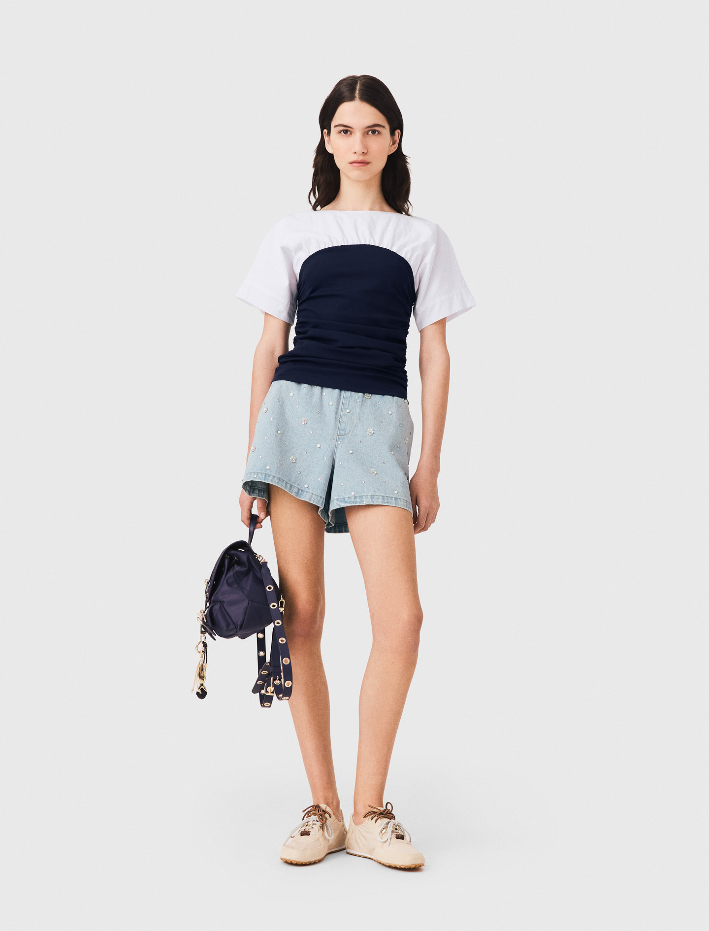 Pleated jersey top - White