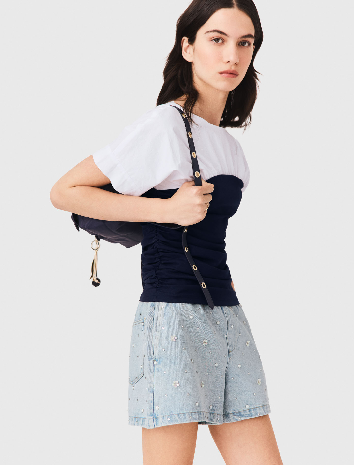 Pleated jersey top - White