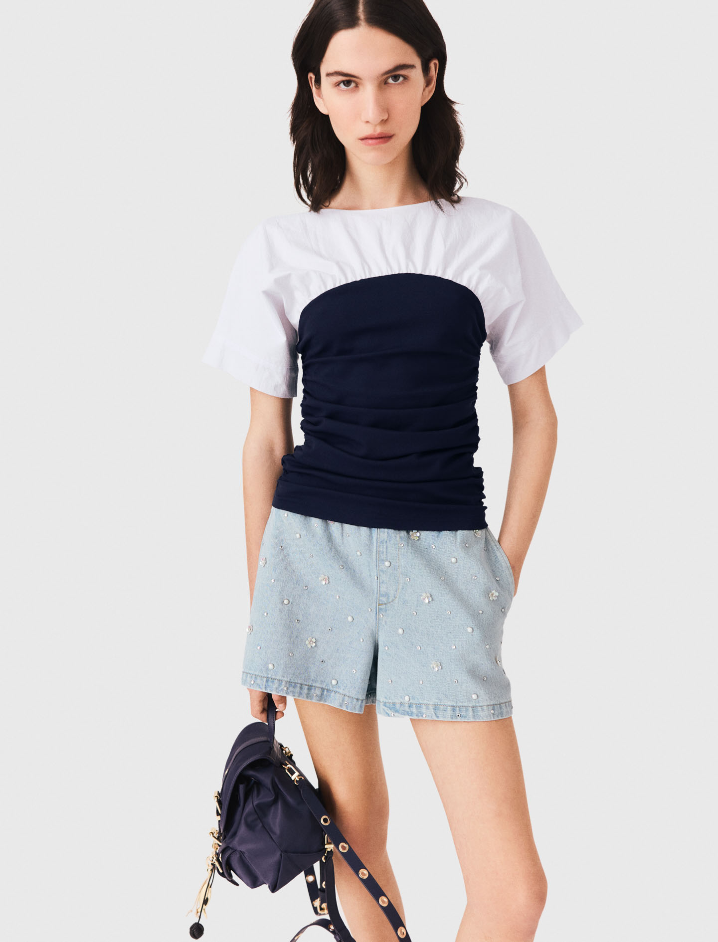 Pleated jersey top - White