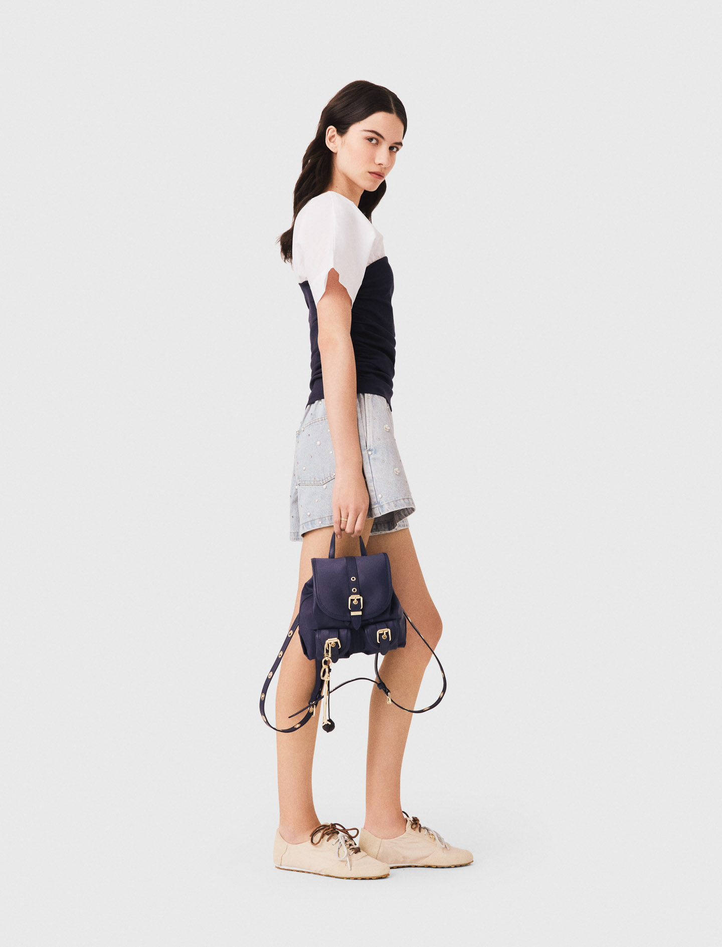Pleated jersey top - White