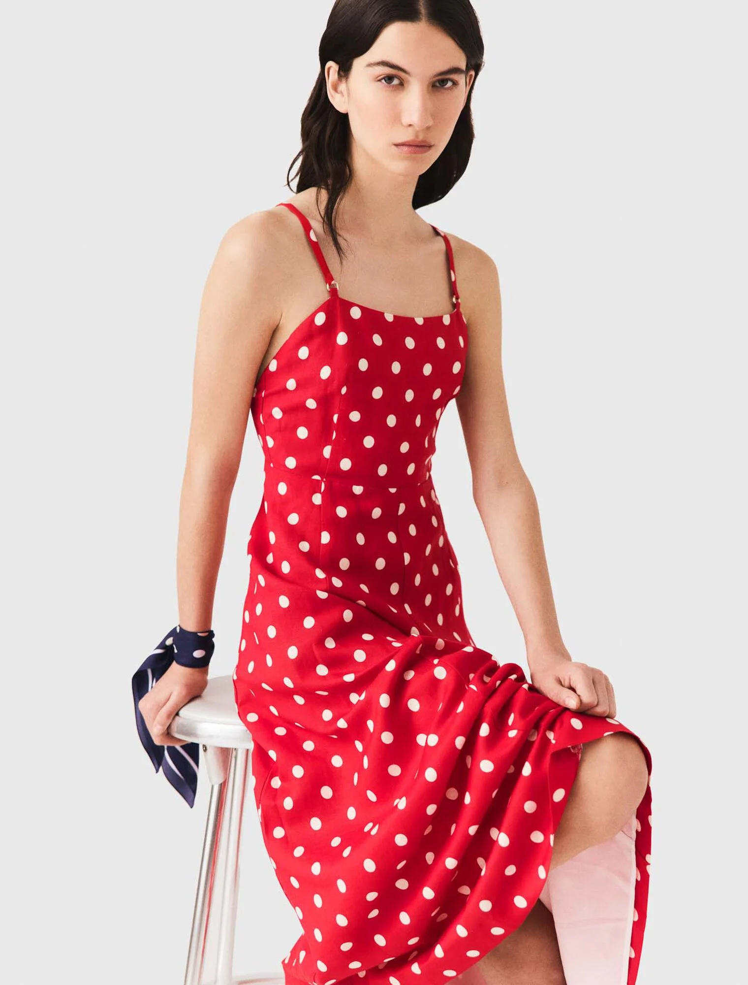 Backless linen-blend maxi dress - Red