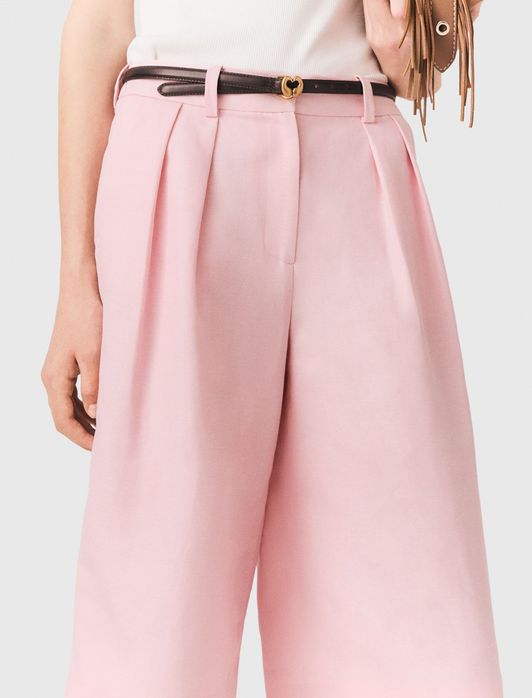 Pleated linen blend Bermuda shorts - Pink