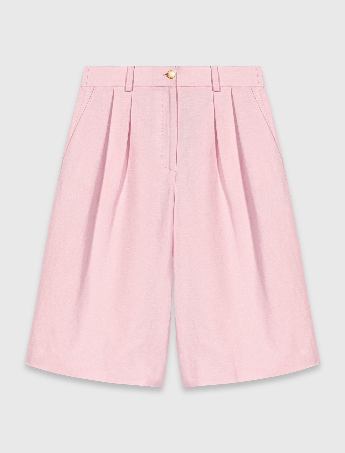 Pleated linen blend Bermuda shorts - Pink
