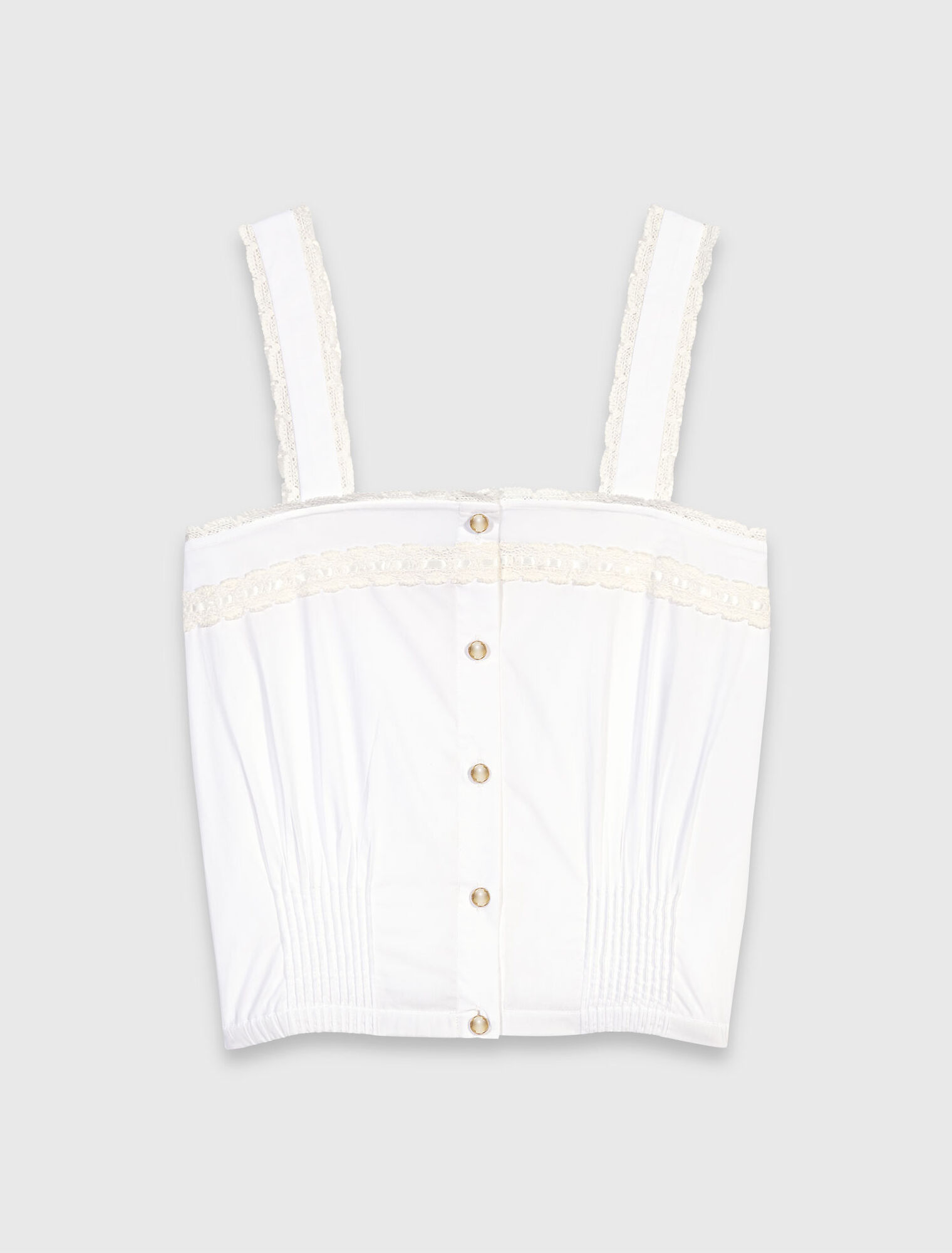 Crop top with lace trim - White