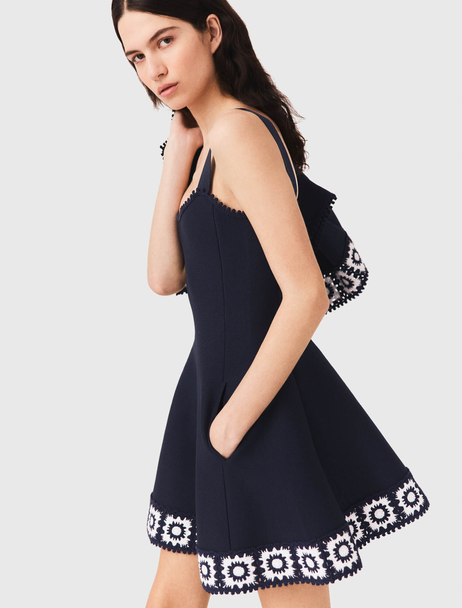Dress with crochet panels - Navy