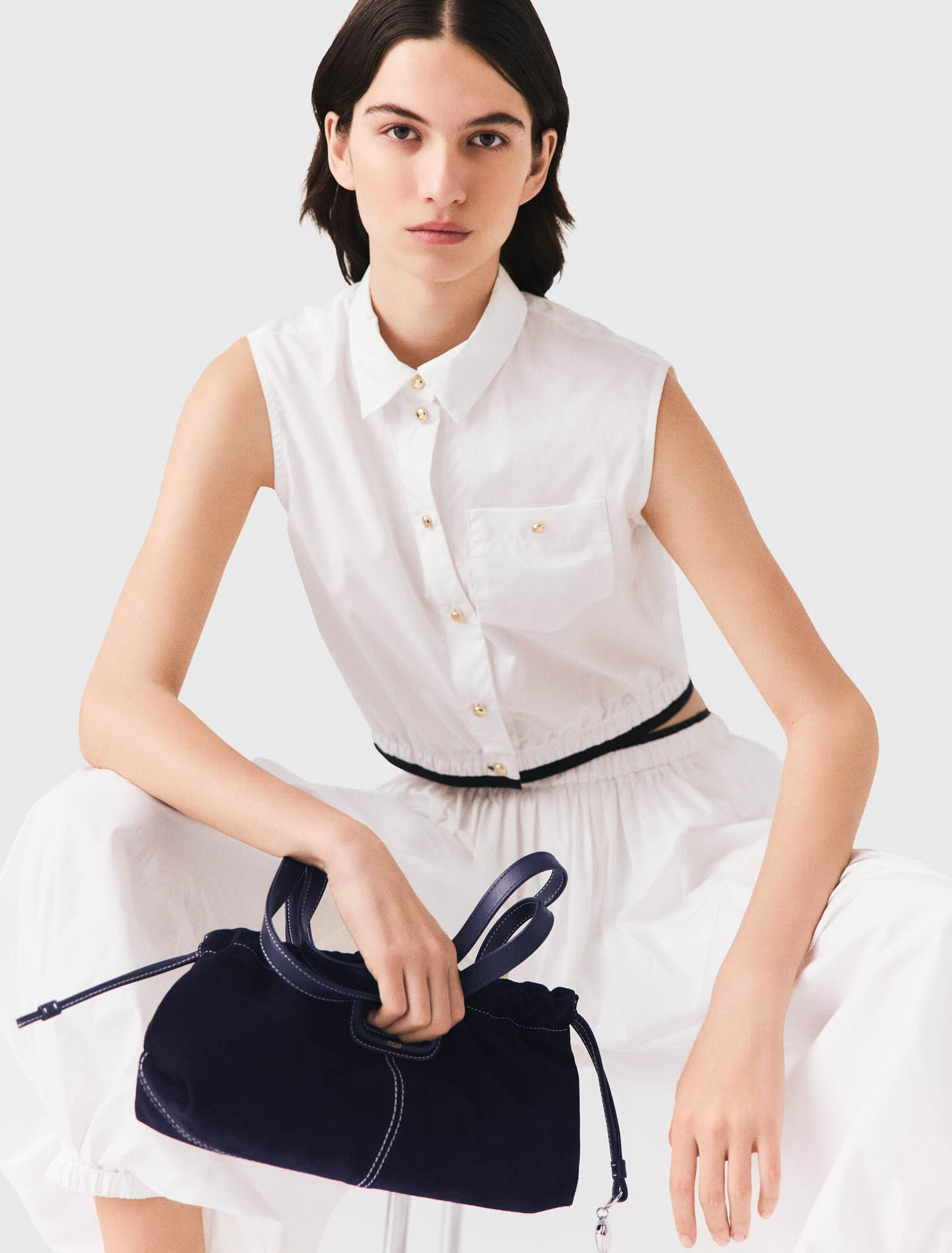 Cropped sleeveless shirt - White
