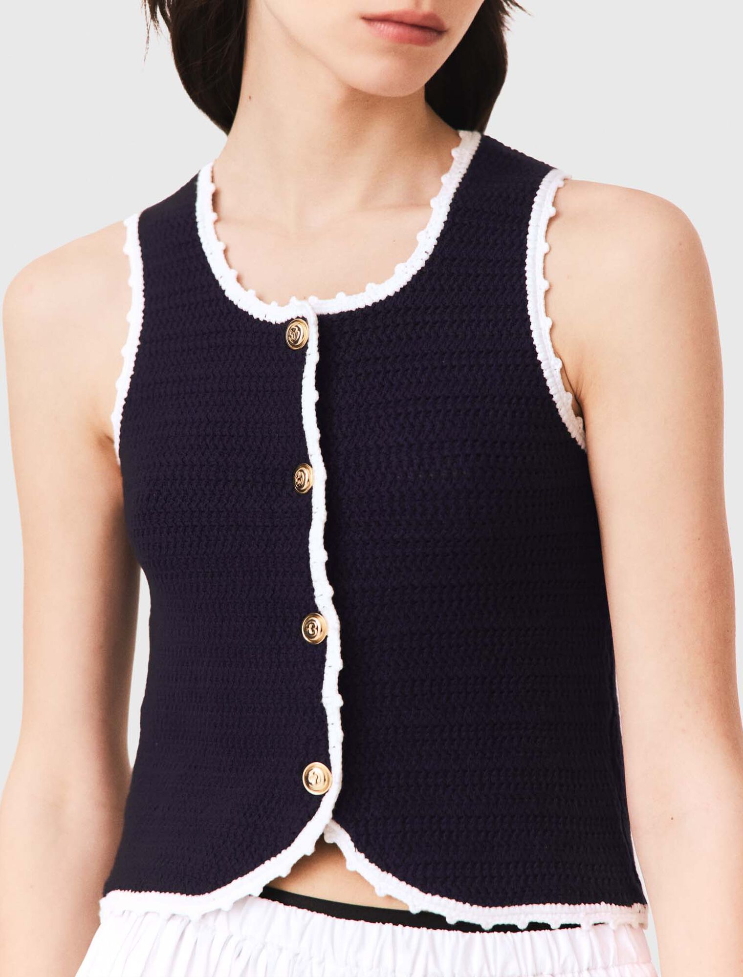 Knit top with crochet trim - Navy