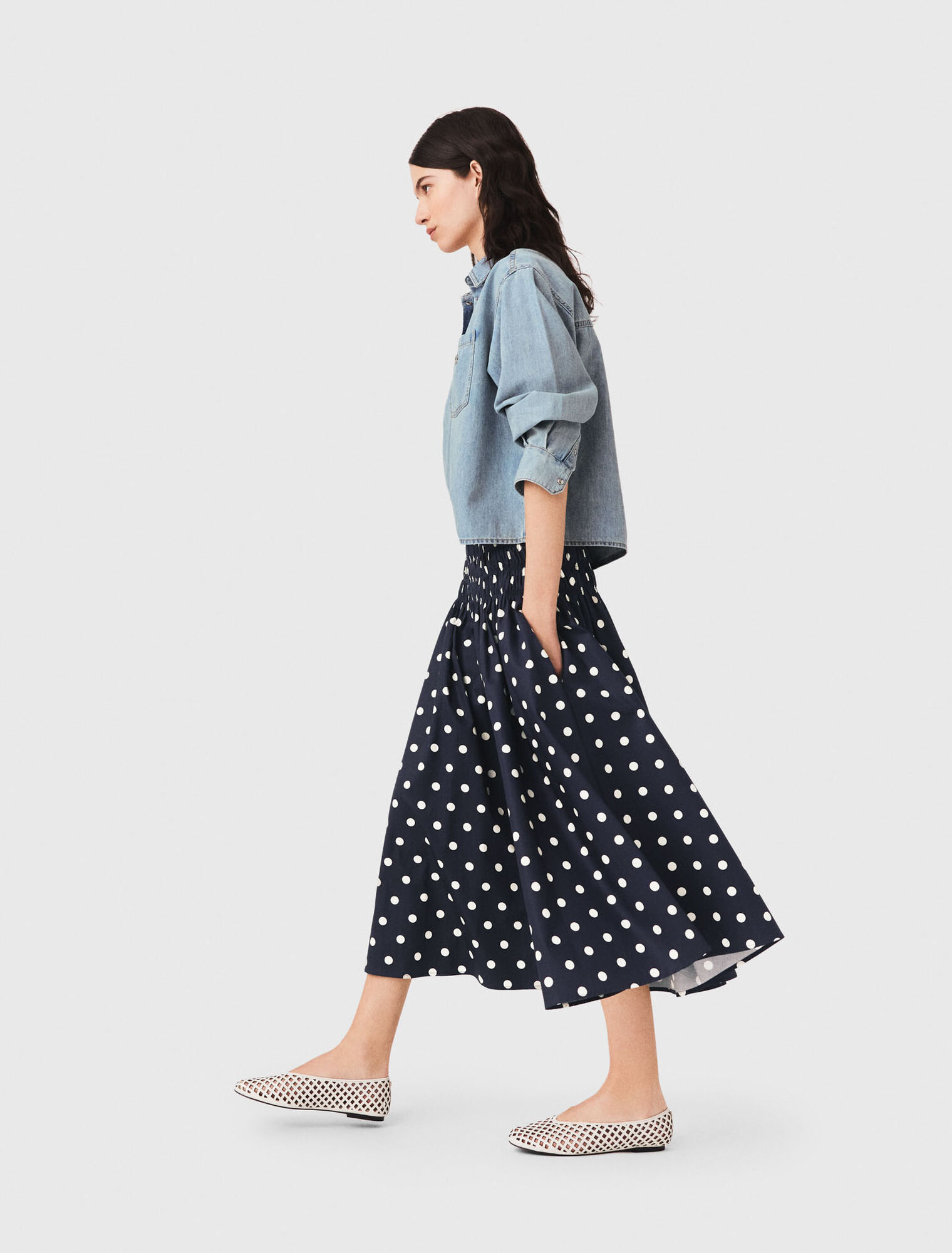 Long cotton skirt - Navy