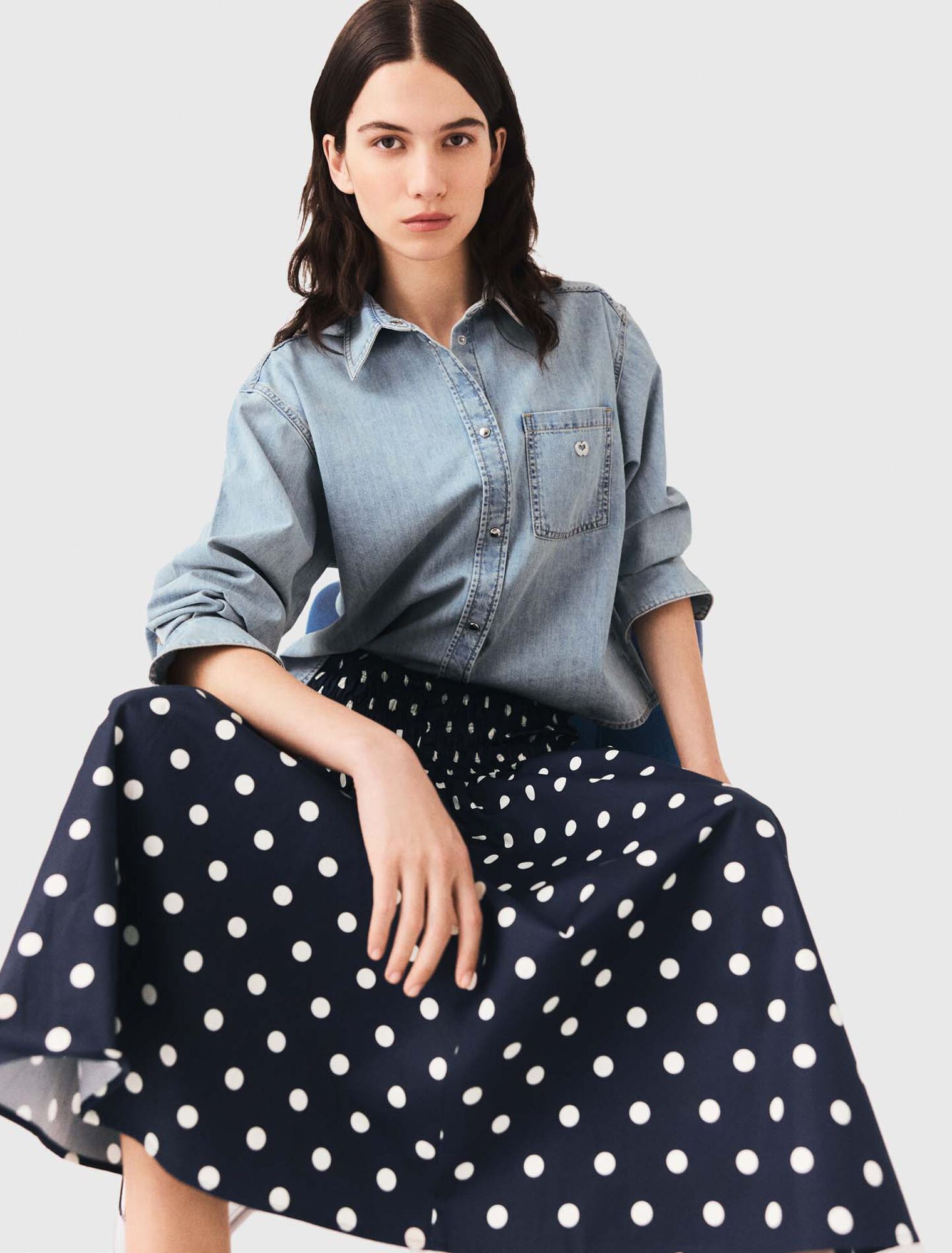 Long cotton skirt - Navy