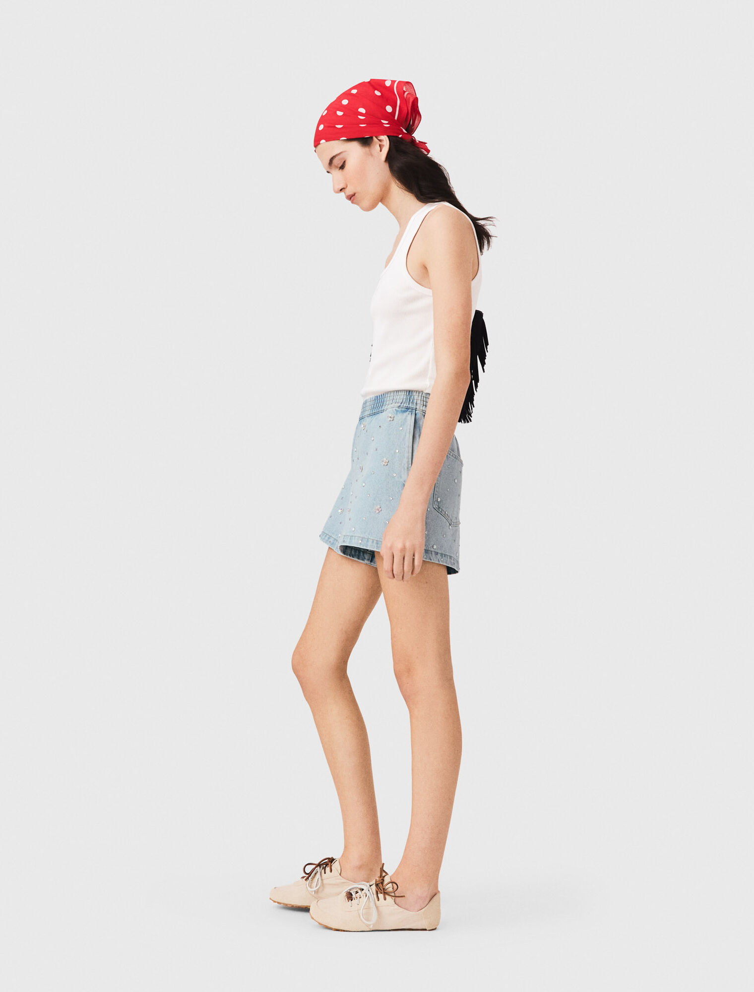 Floral denim shorts - Blue