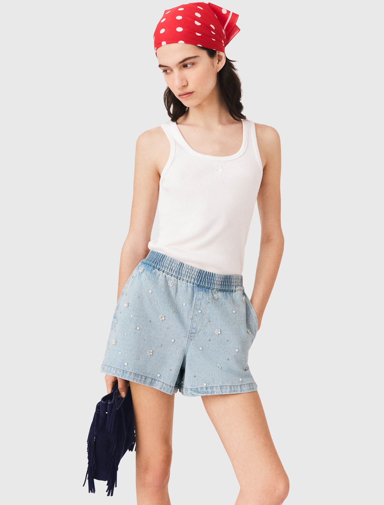 Floral denim shorts - Blue
