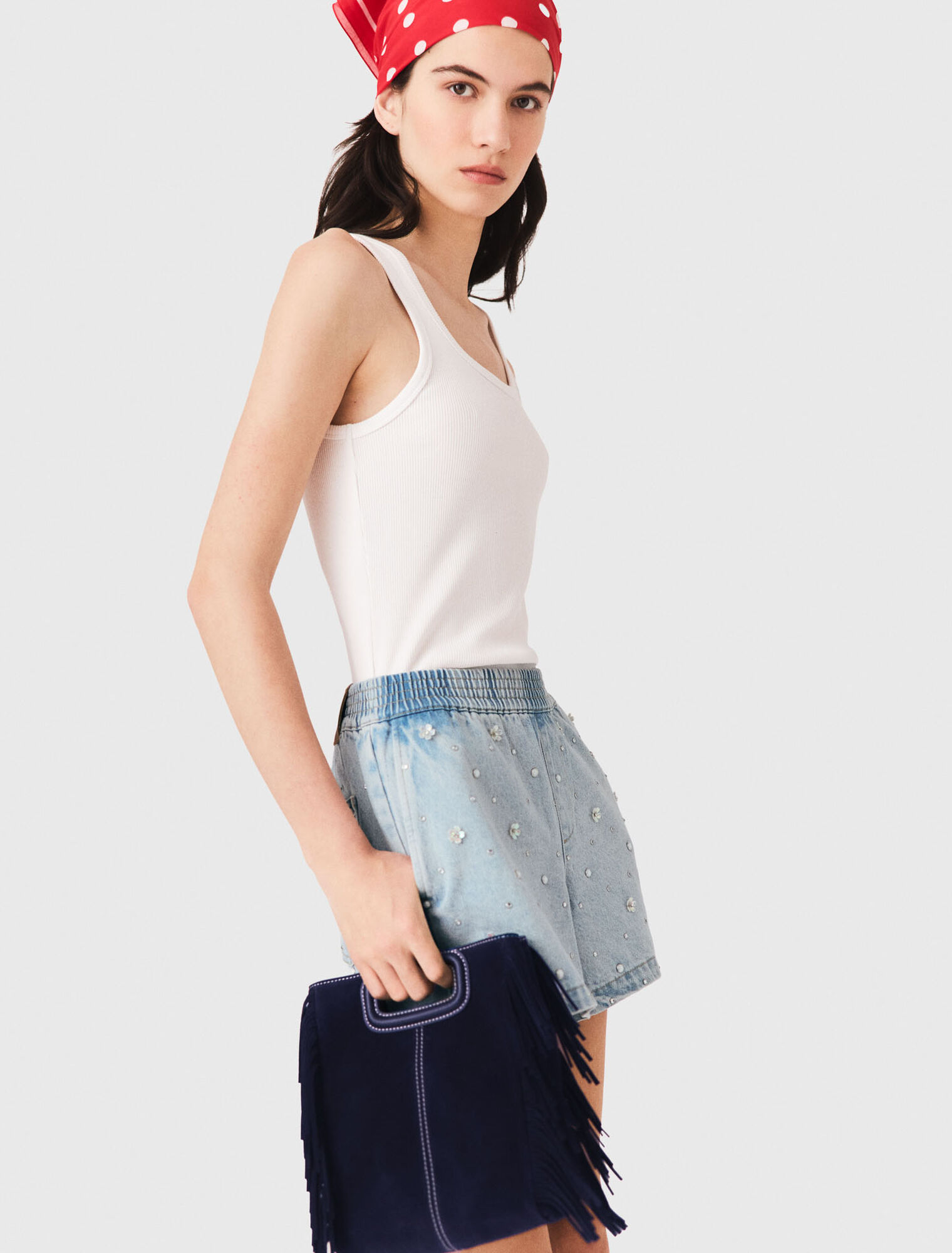 Floral denim shorts - Blue