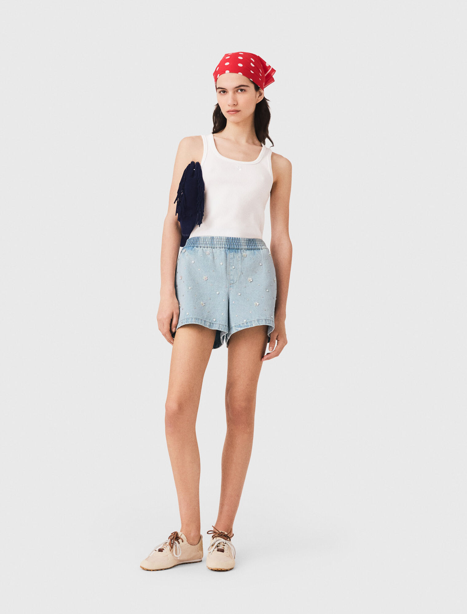 Floral denim shorts - Blue
