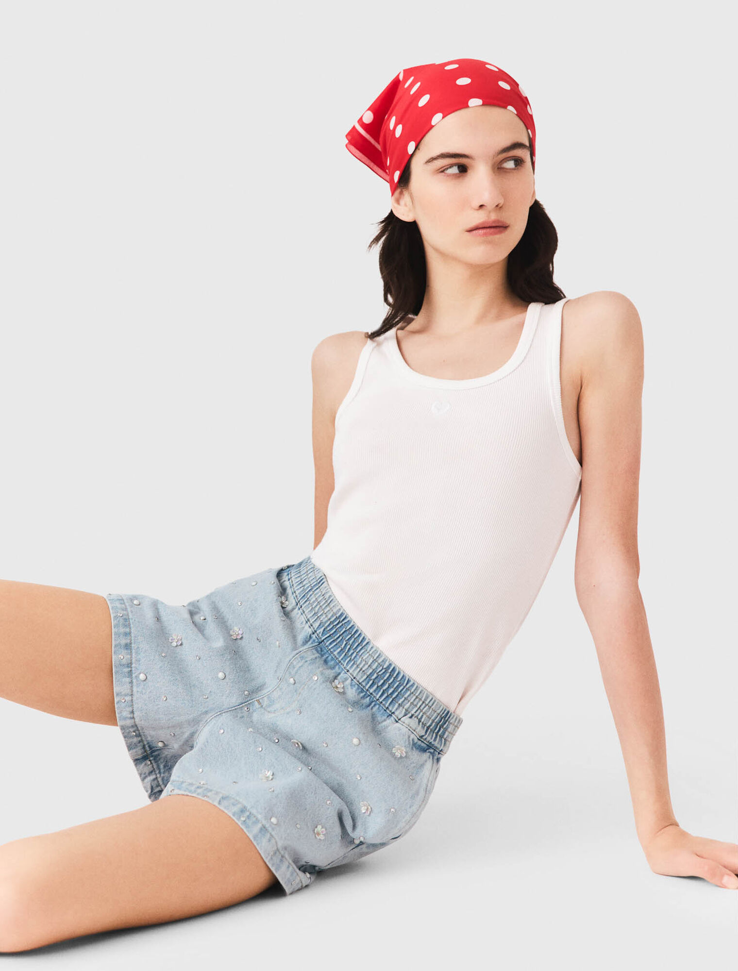 Floral denim shorts - Blue