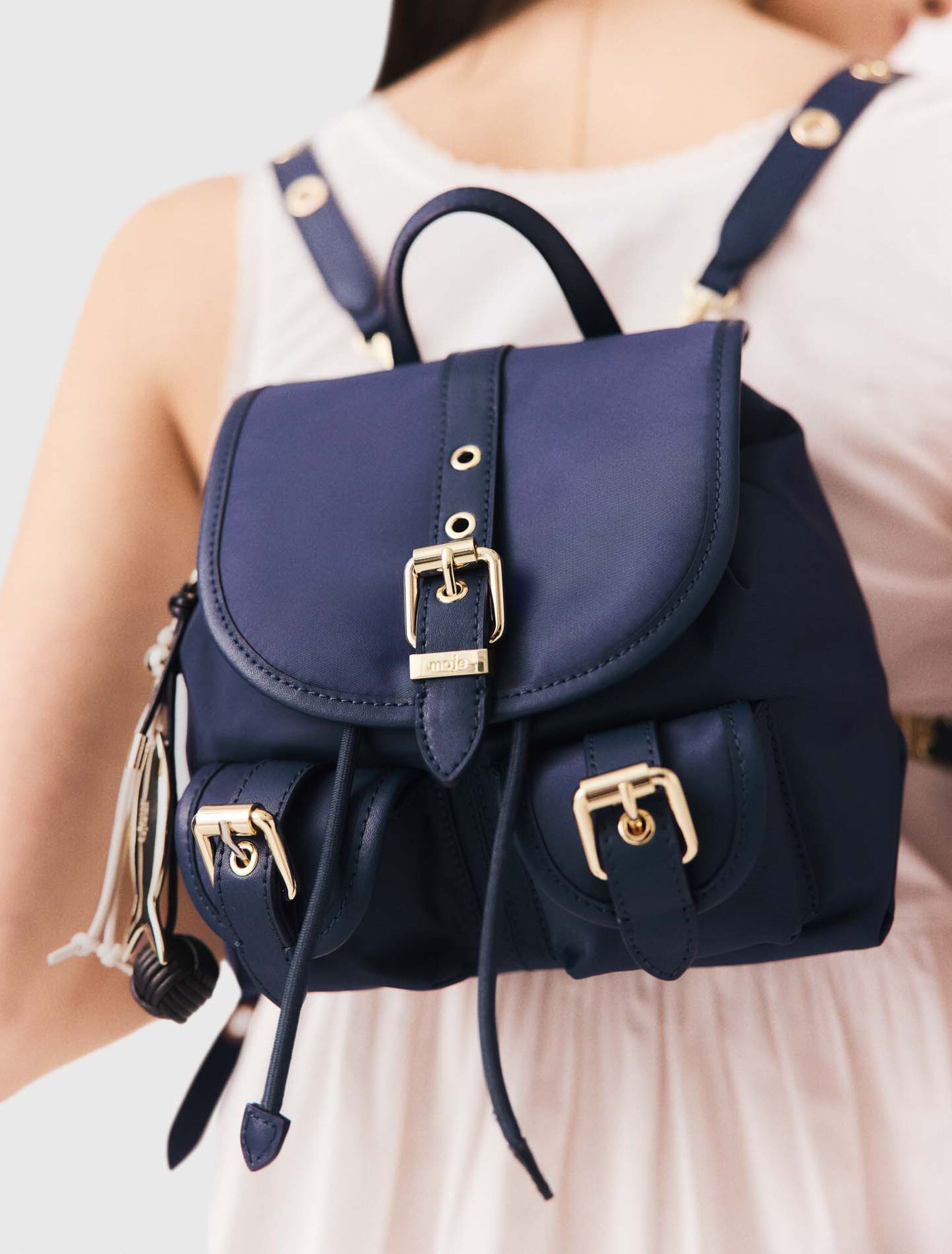 Mini leather and nylon backpack - Navy