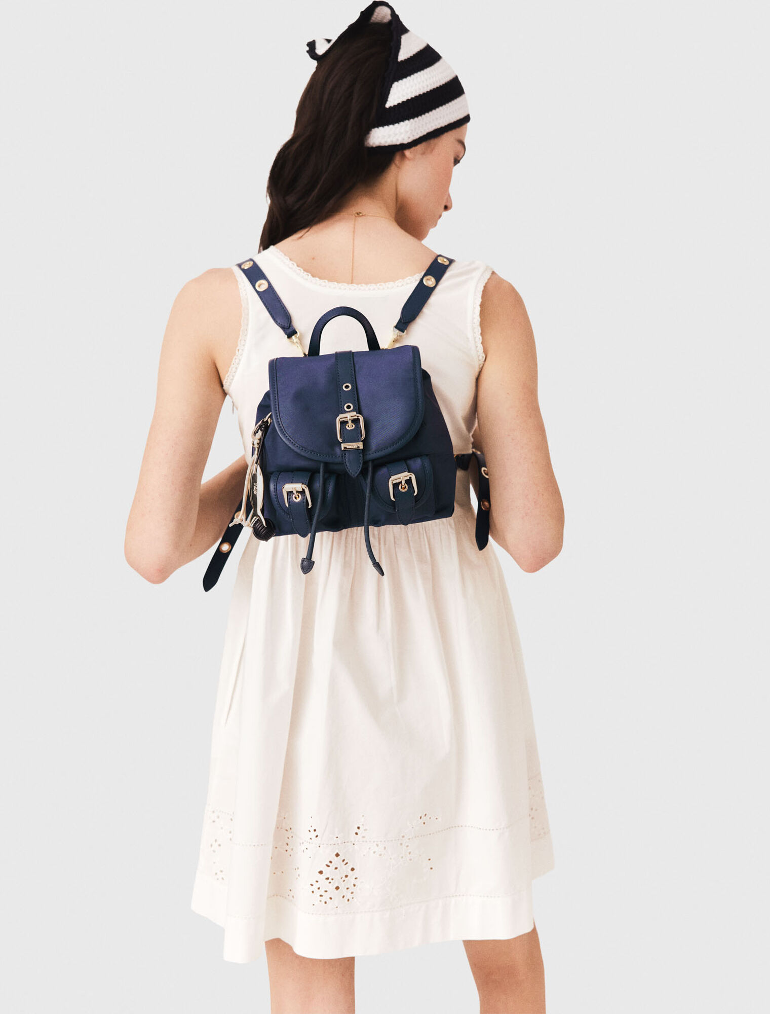 Mini leather and nylon backpack - Navy