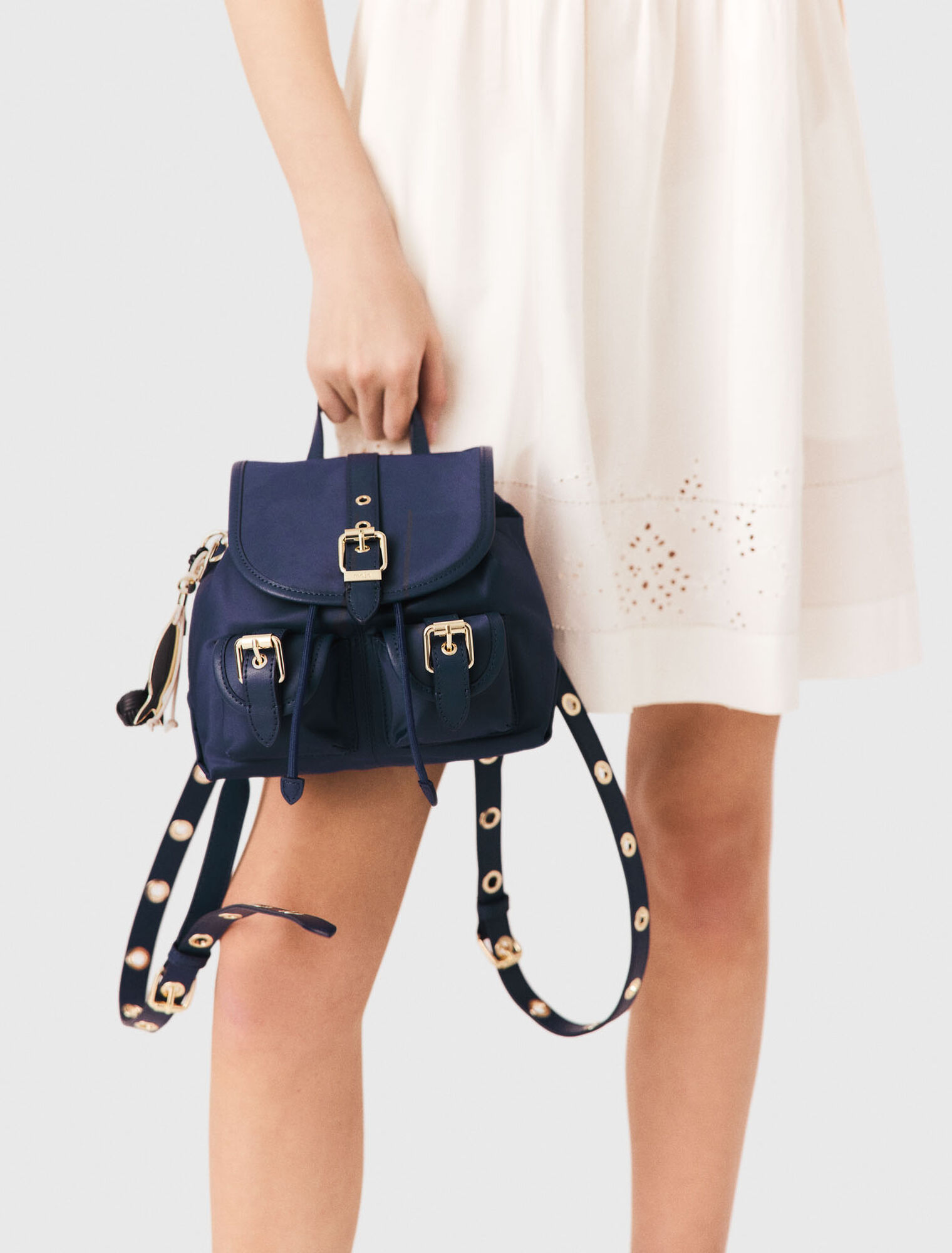 Mini leather and nylon backpack - Navy