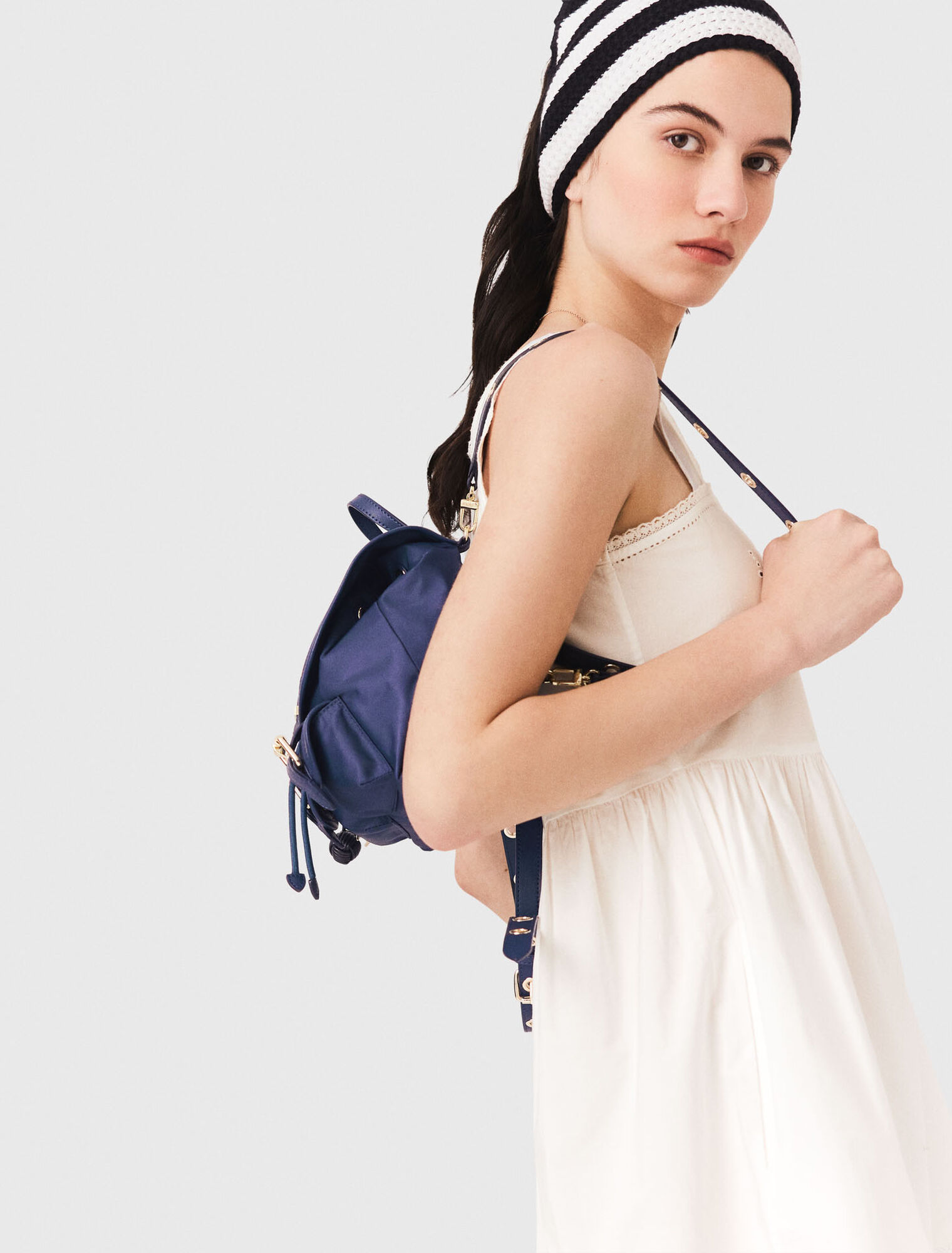 Mini leather and nylon backpack - Navy