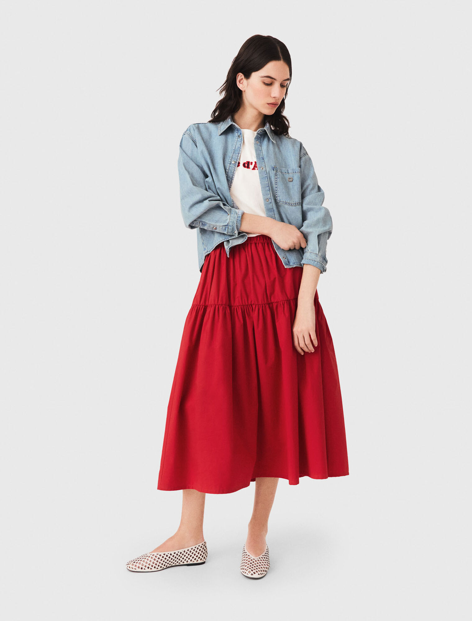 Long gathered skirt - Red