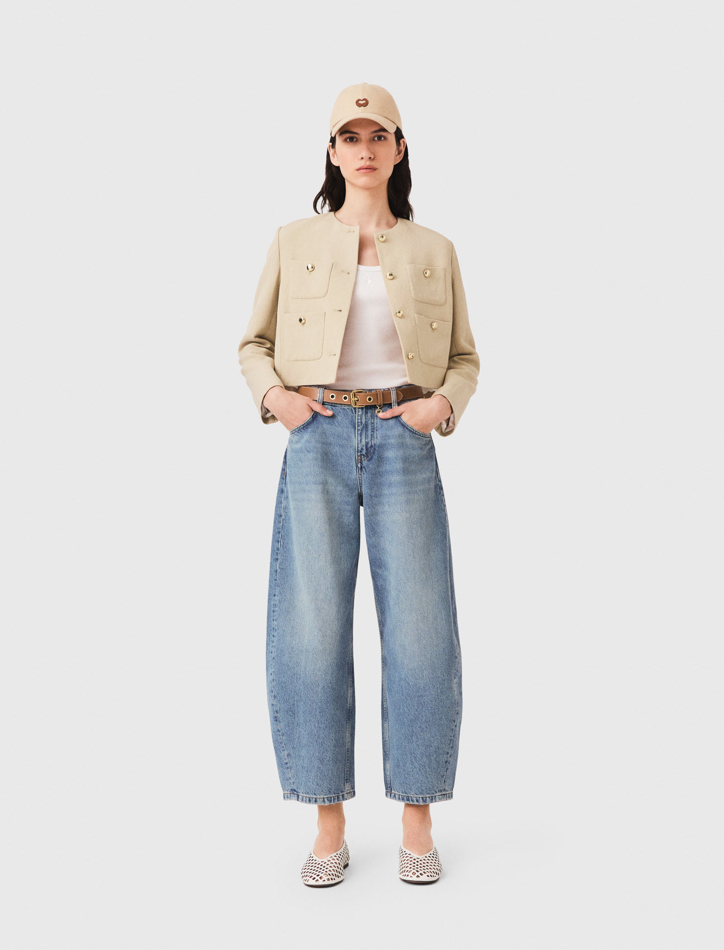 Short linen blend jacket - Beige