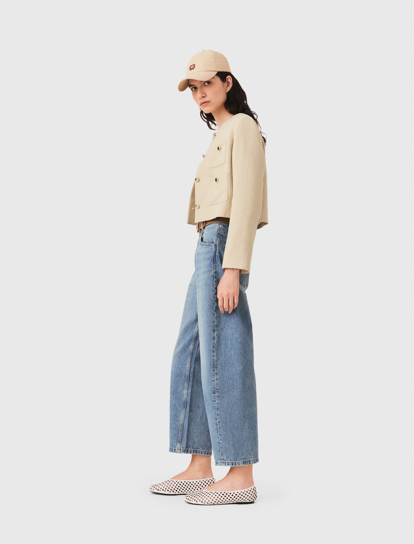Short linen blend jacket - Beige