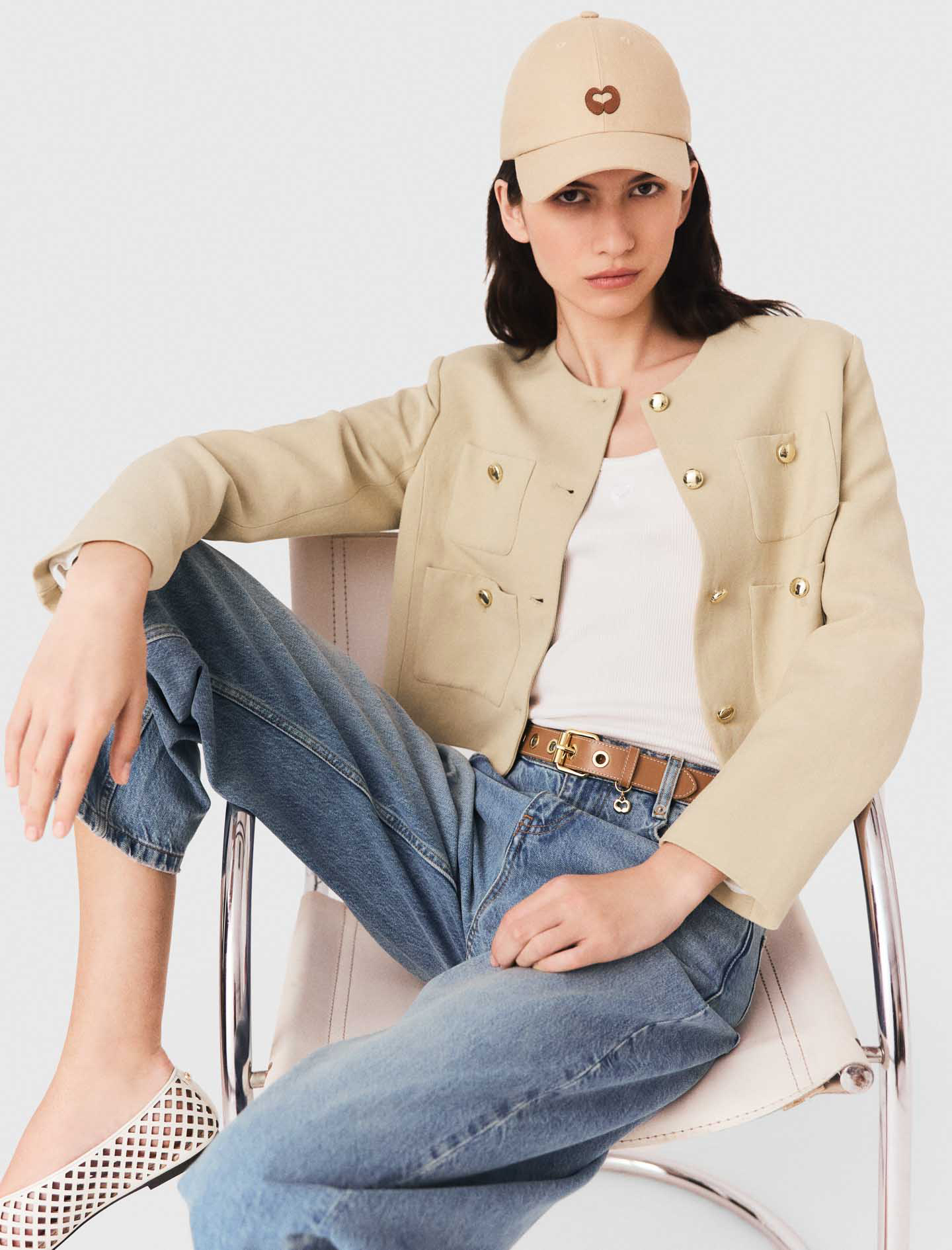 Short linen blend jacket - Beige