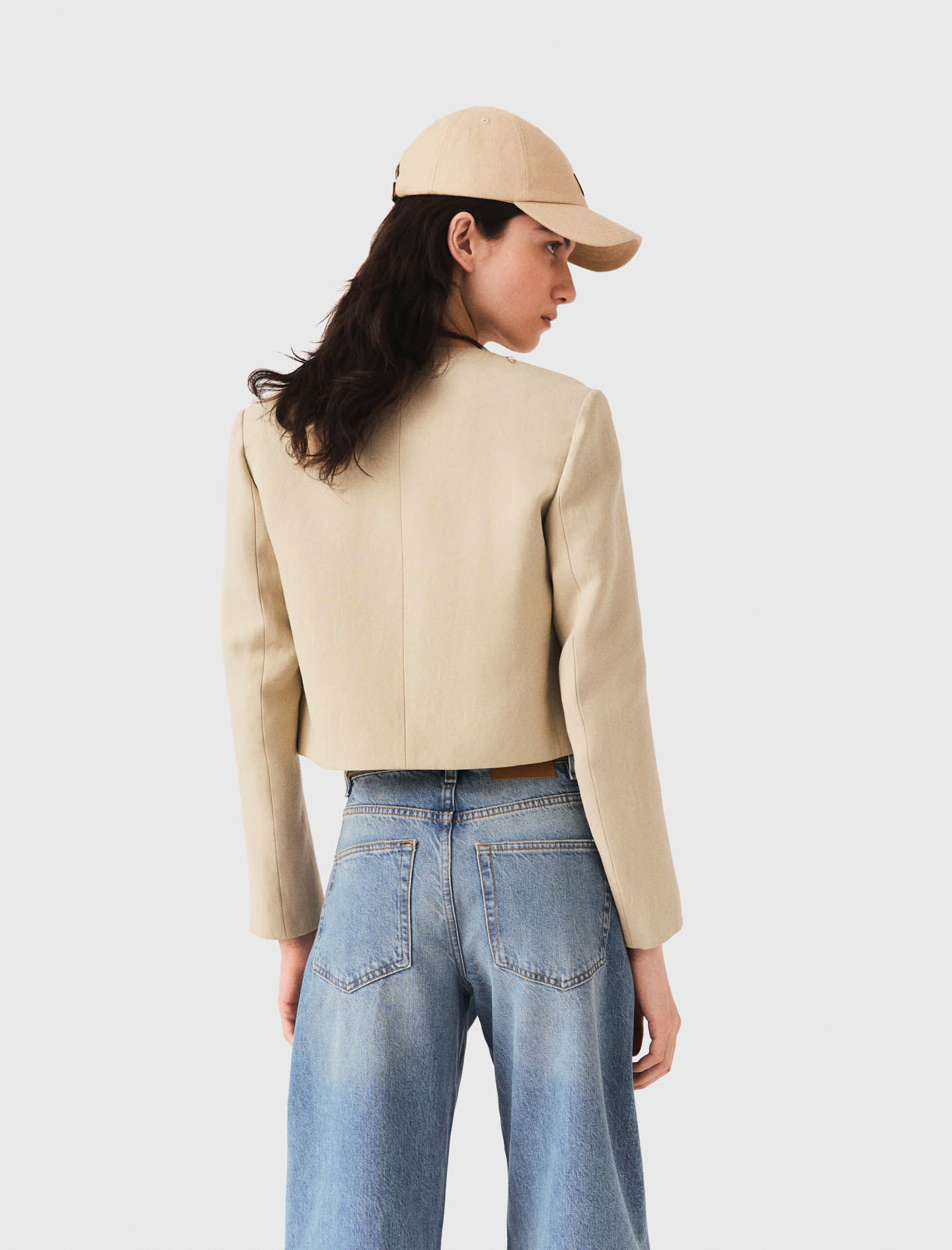Short linen blend jacket - Beige