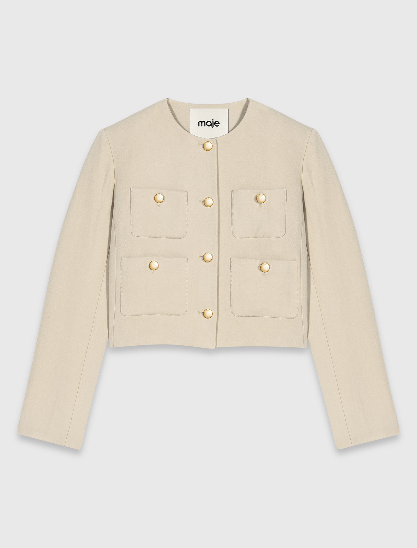 Short linen blend jacket - Beige