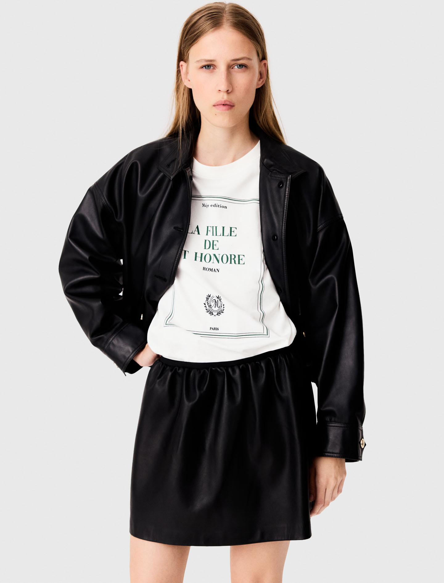 Short leather skirt - Black