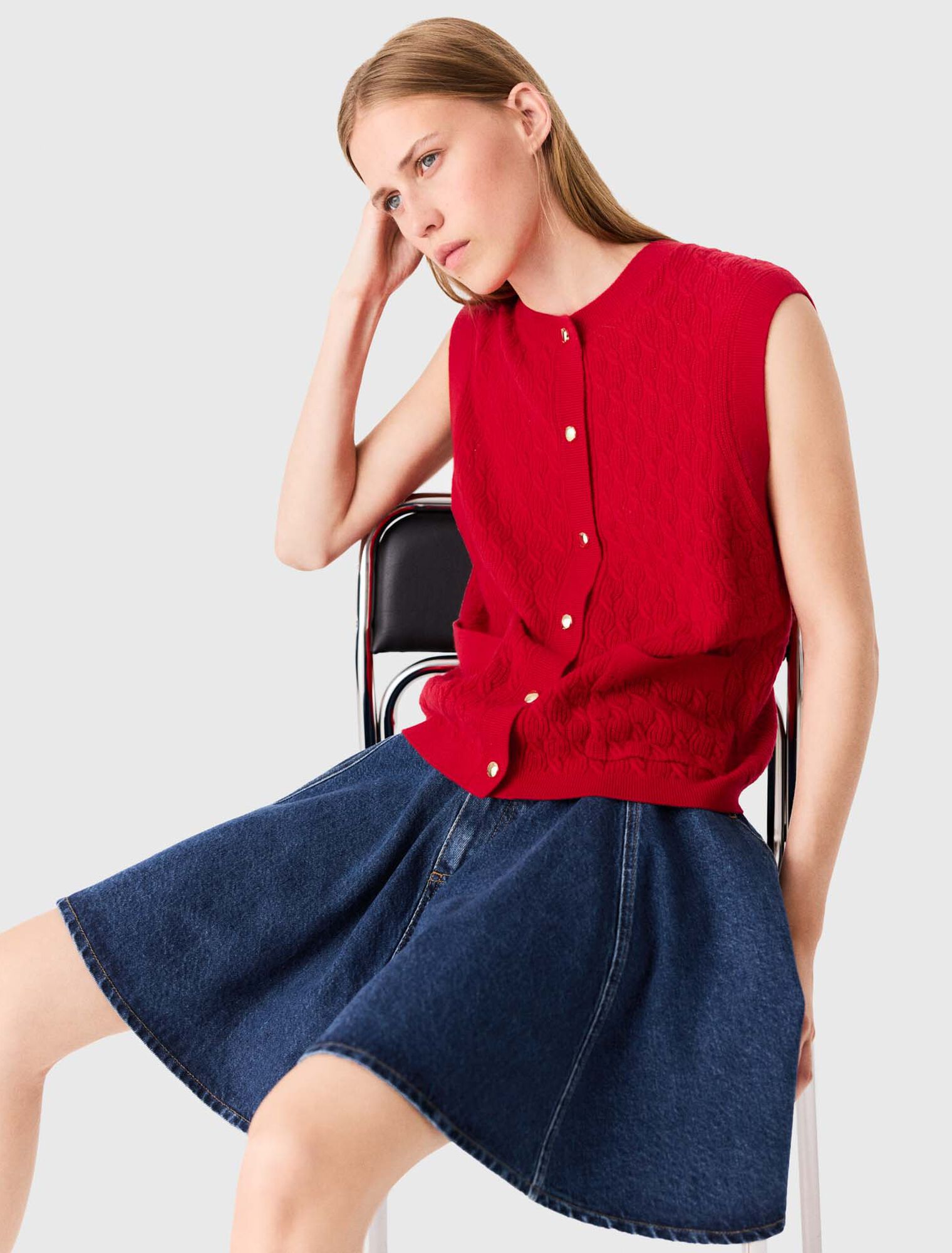Sleeveless knit top - Red