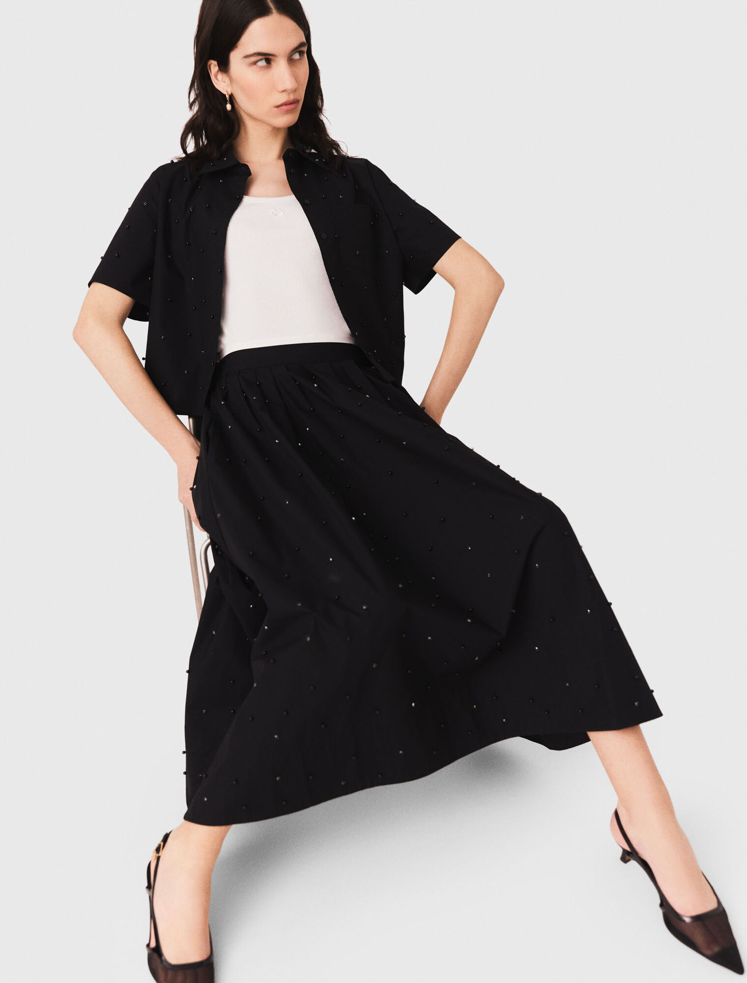 Long beaded and rhinestone skirt - Black