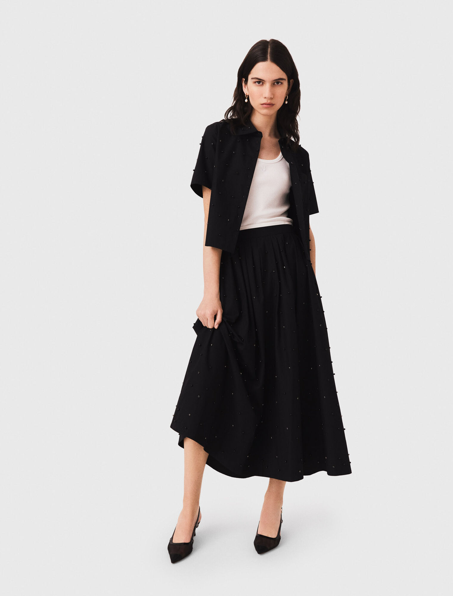 Long beaded and rhinestone skirt - Black