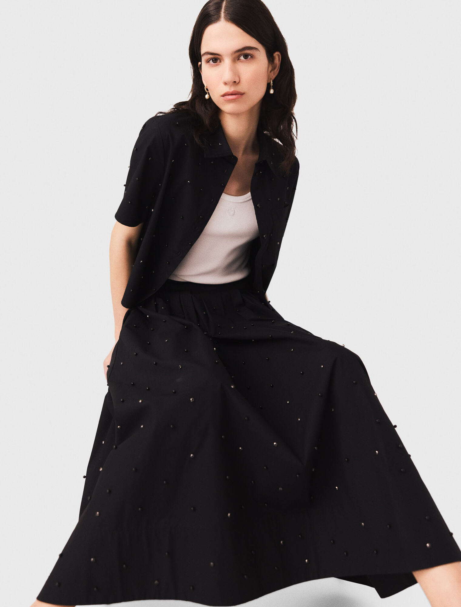 Long beaded and rhinestone skirt - Black