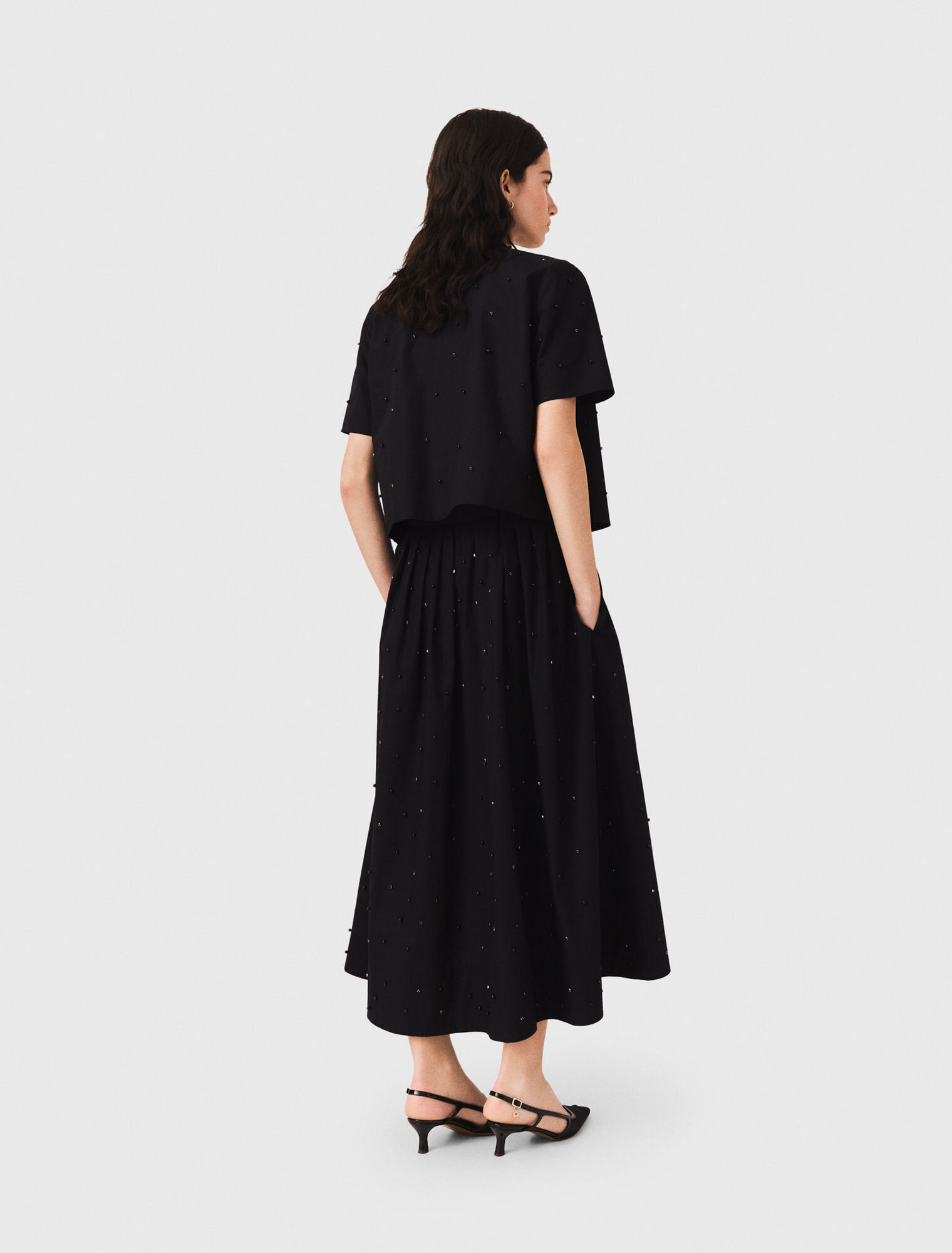 Long beaded and rhinestone skirt - Black