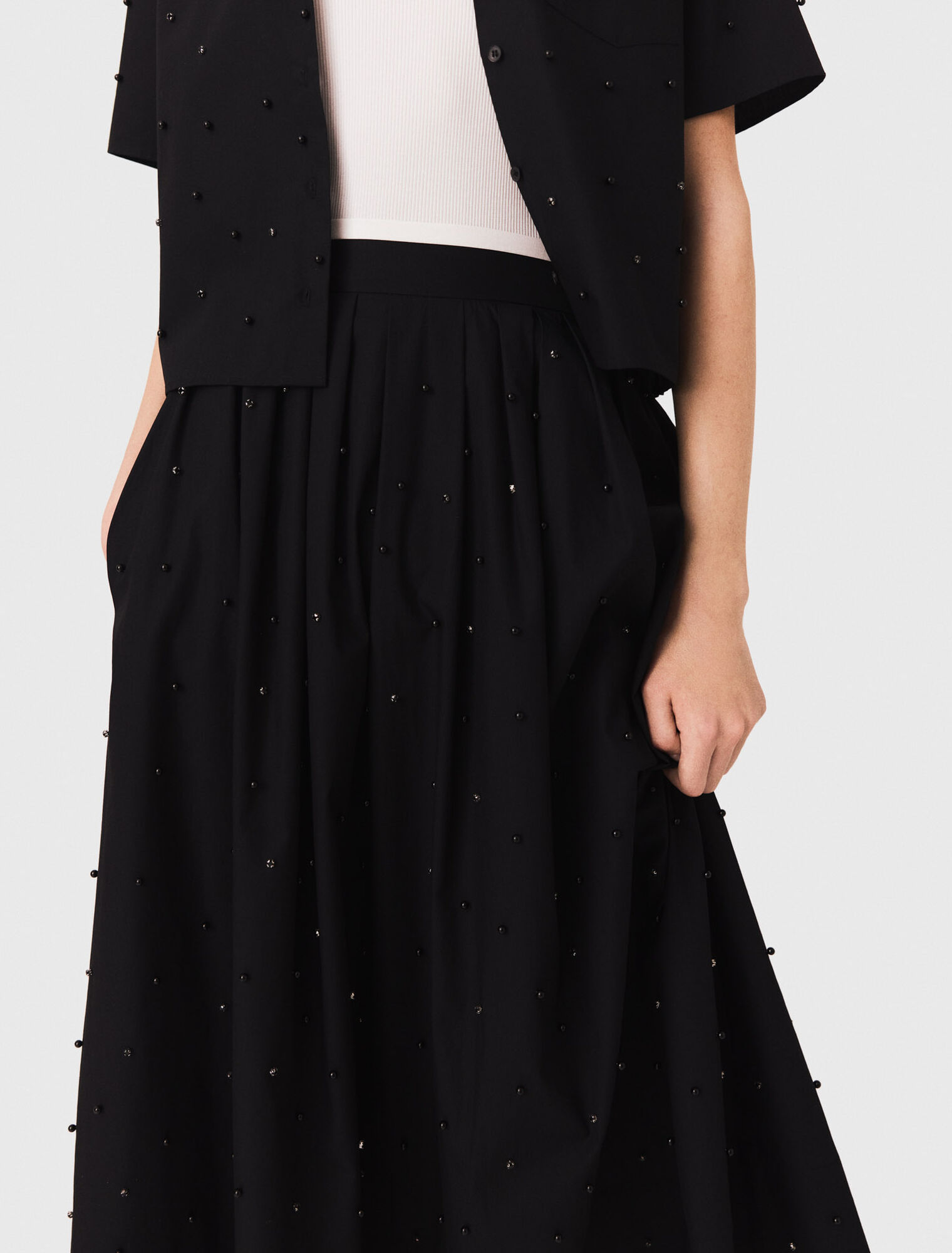 Long beaded and rhinestone skirt - Black