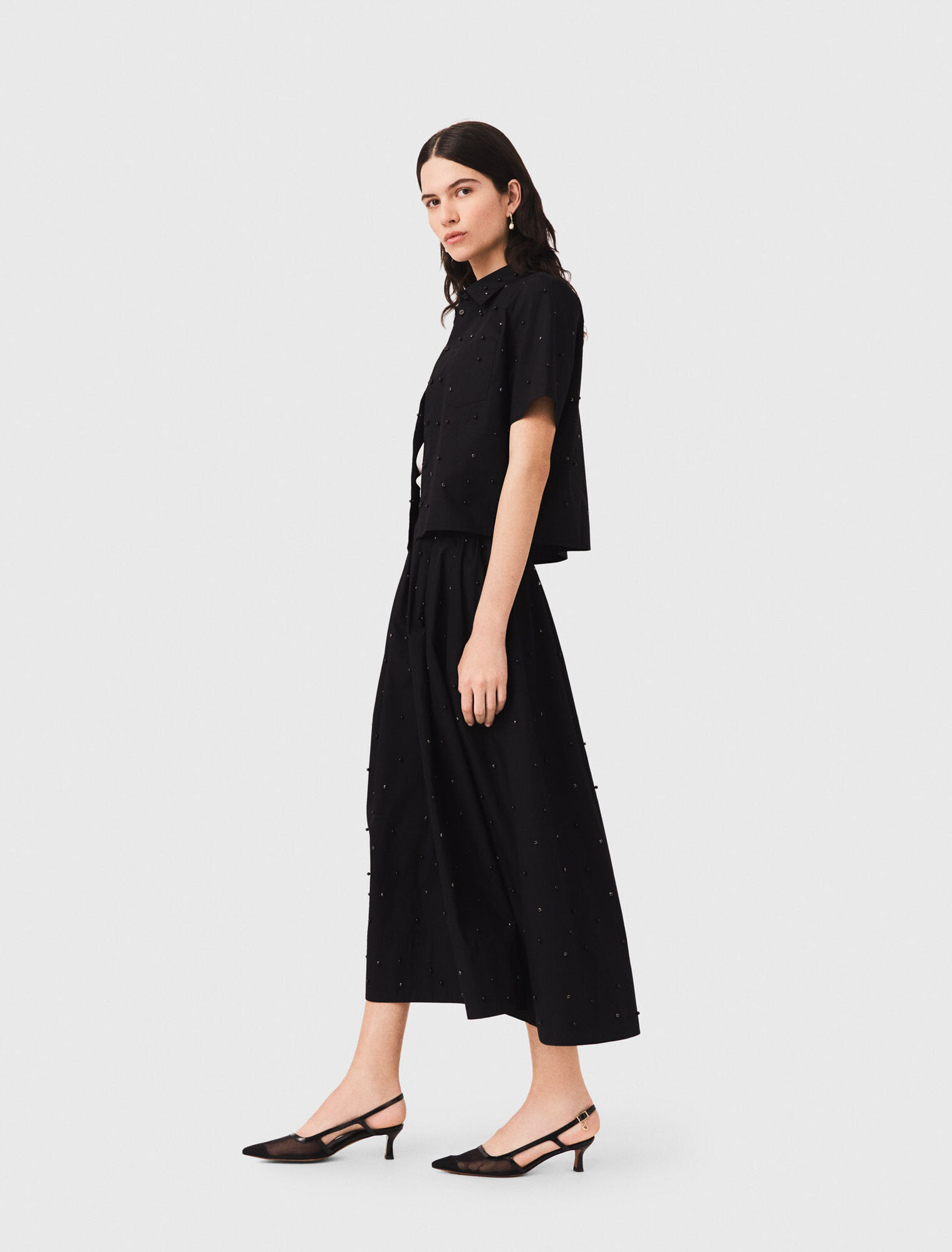 Long beaded and rhinestone skirt - Black