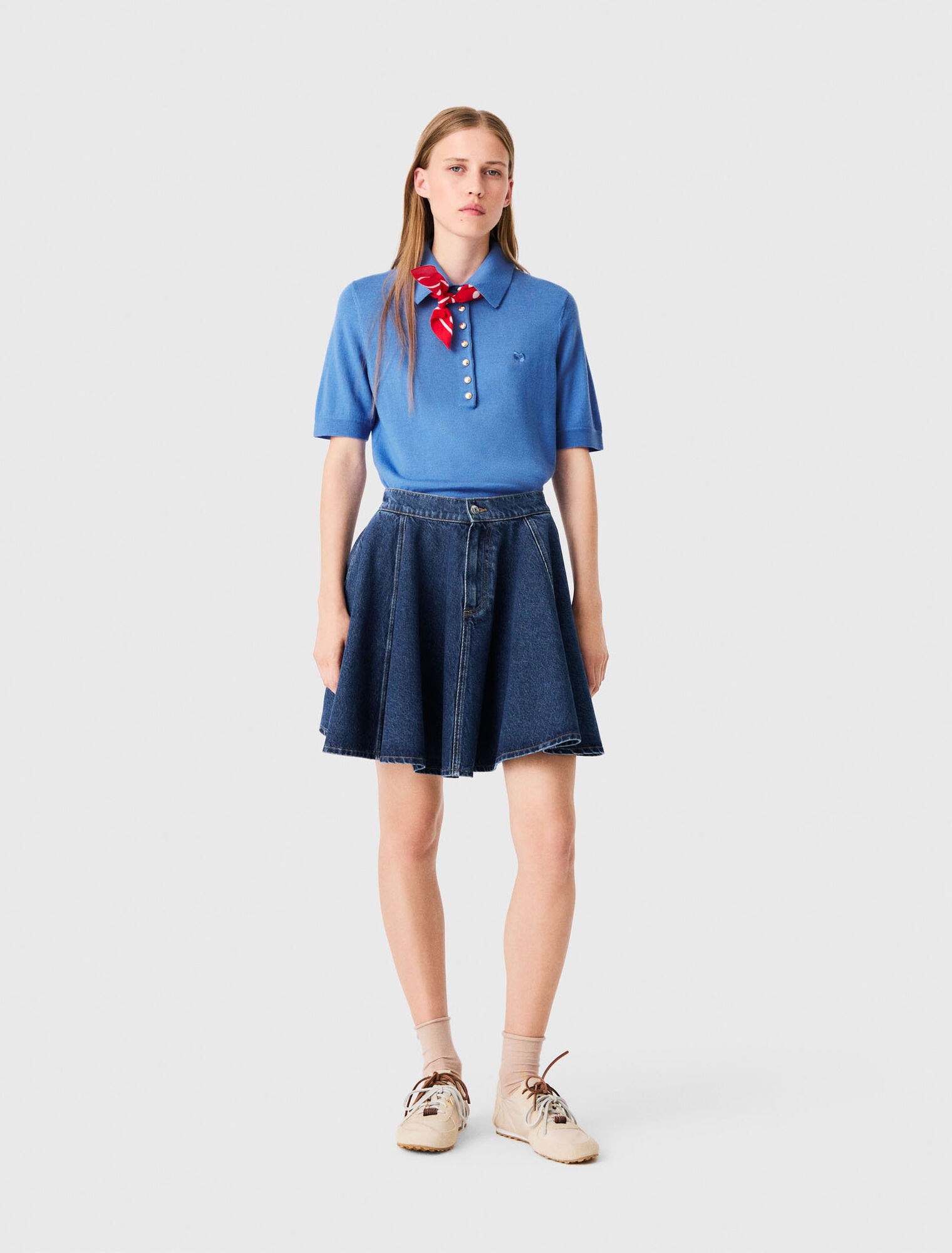 Short flared denim skirt - Blue