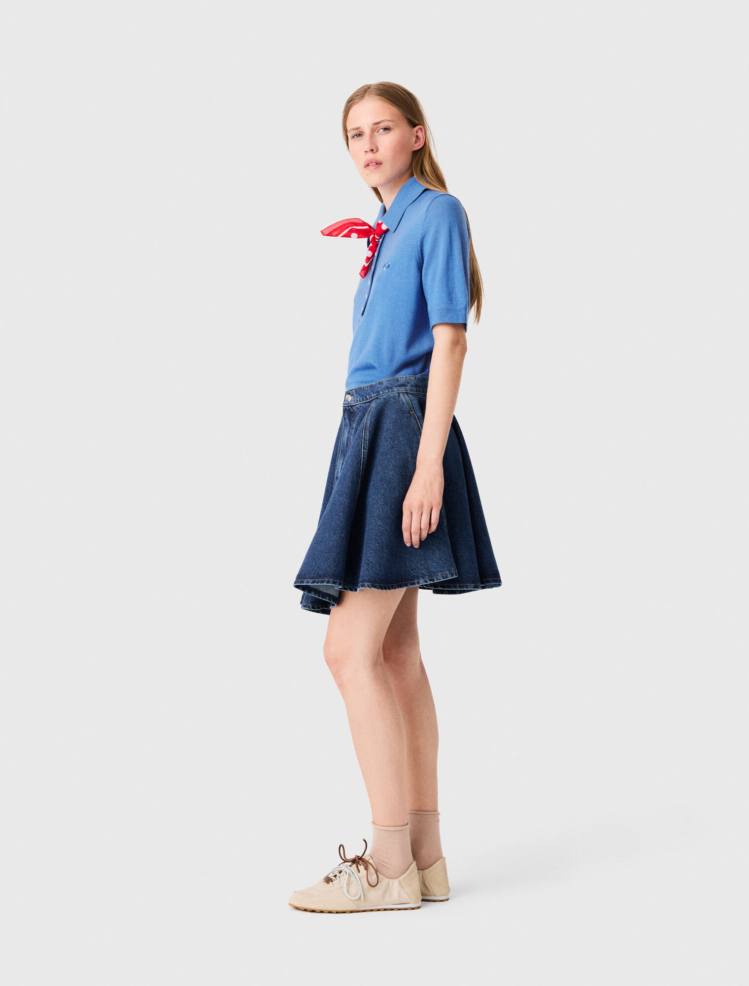 Short flared denim skirt - Blue