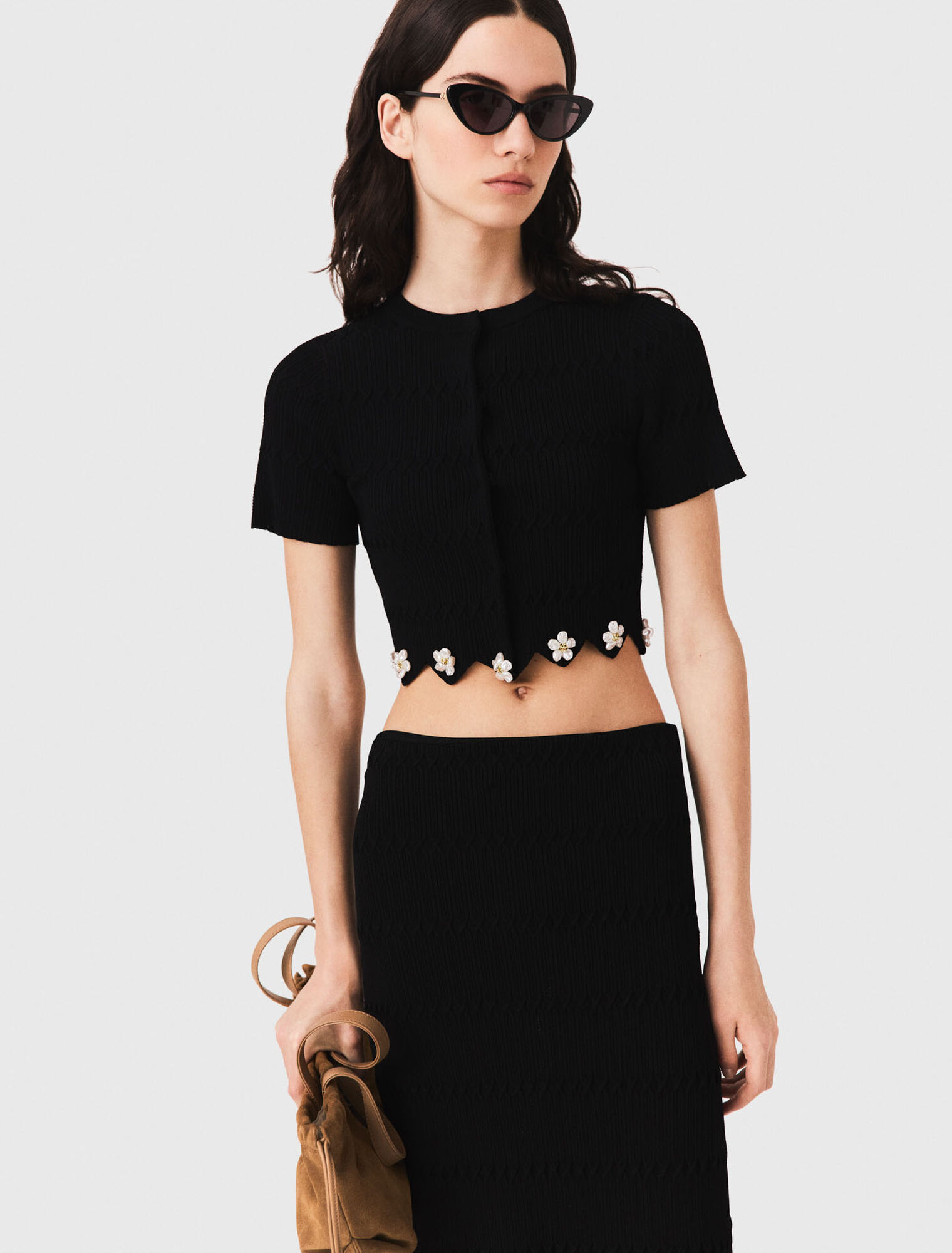 Cardigan with floral jewel details - Black