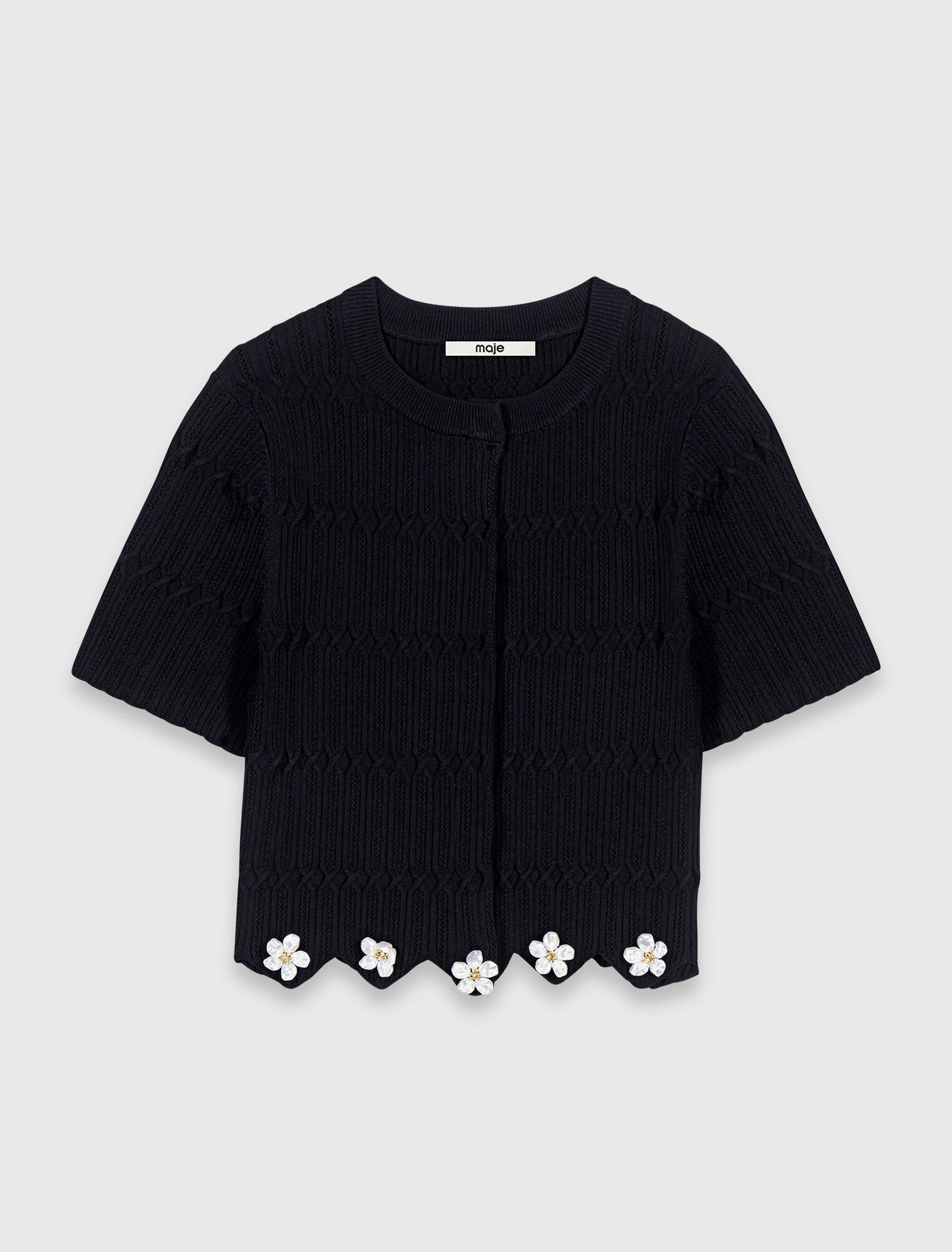 Cardigan with floral jewel details - Black