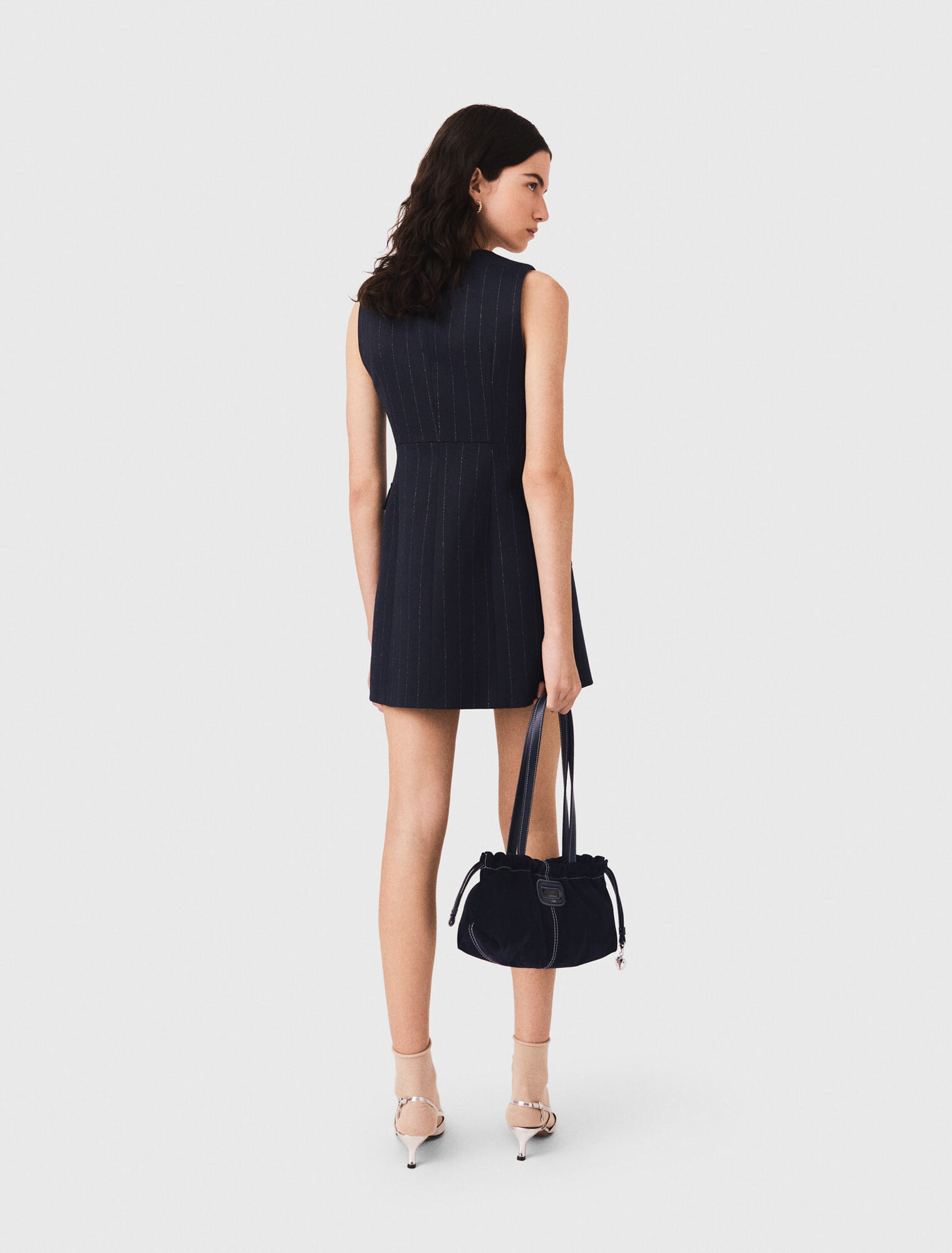Sleeveless tailored lurex dress - Navy