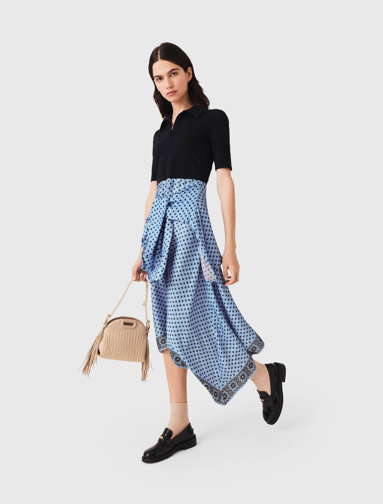 Layered-effect scarf skirt dress - Blue
