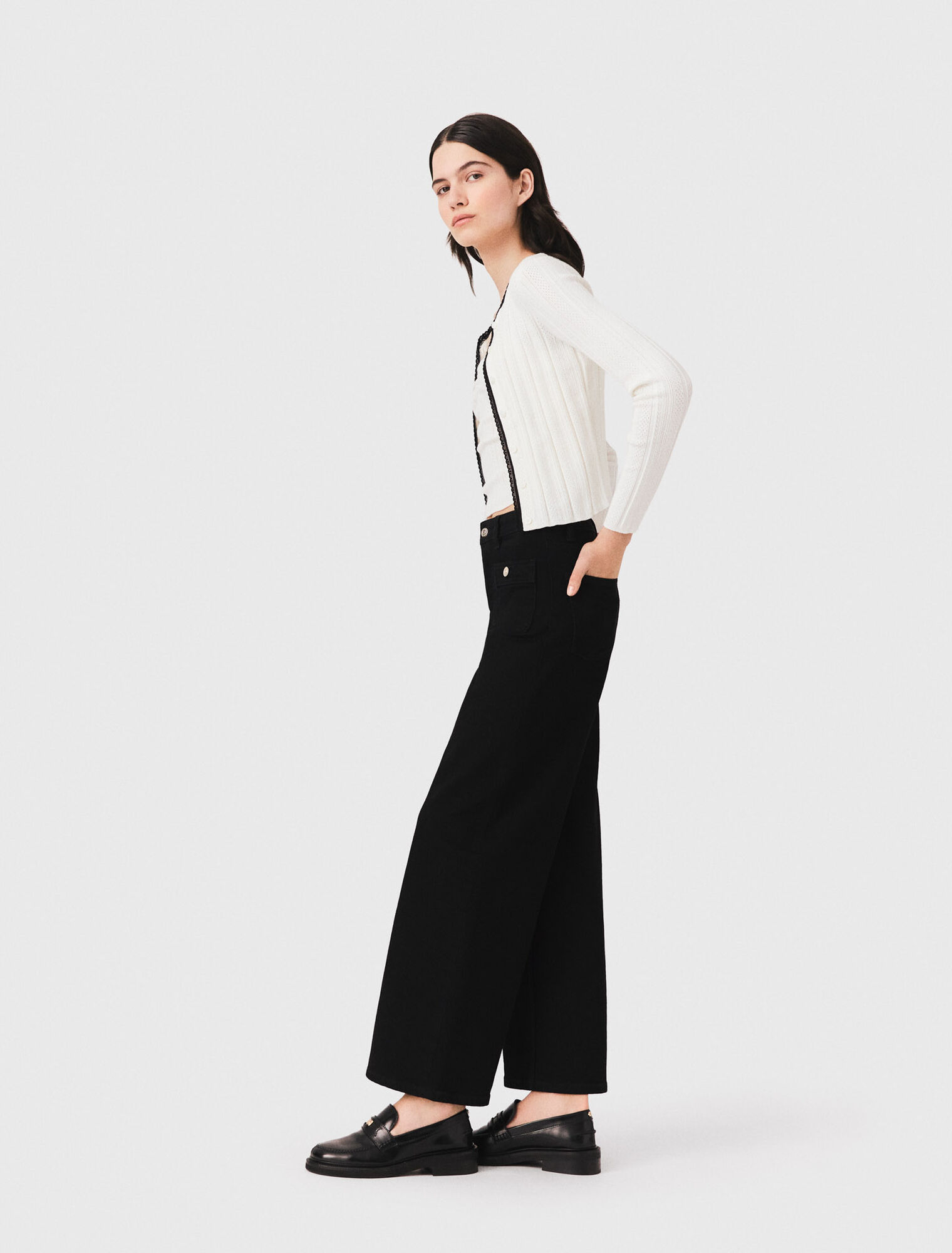 Pointelle knit twinset - White