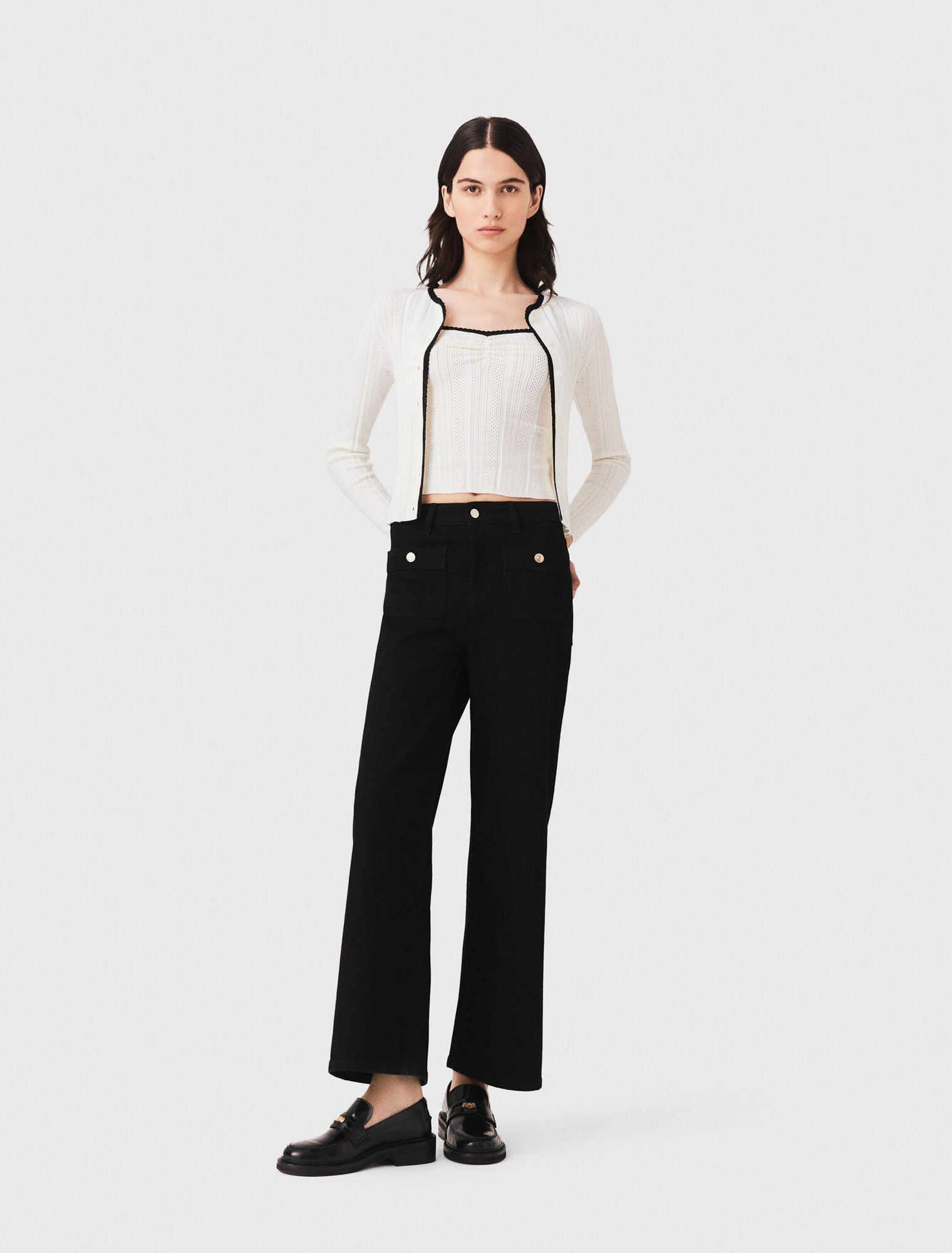 Pointelle knit twinset - White