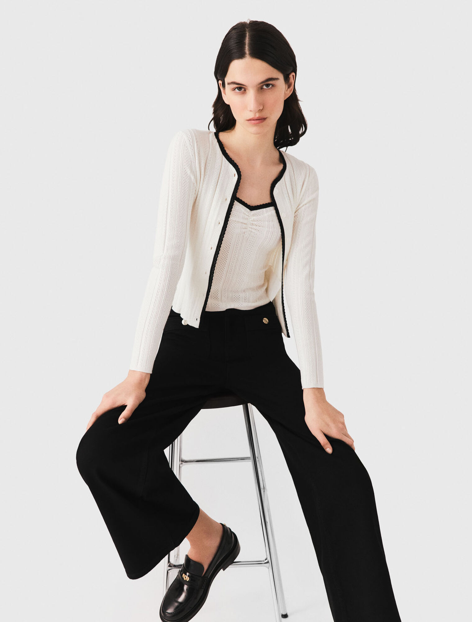Pointelle knit twinset - White