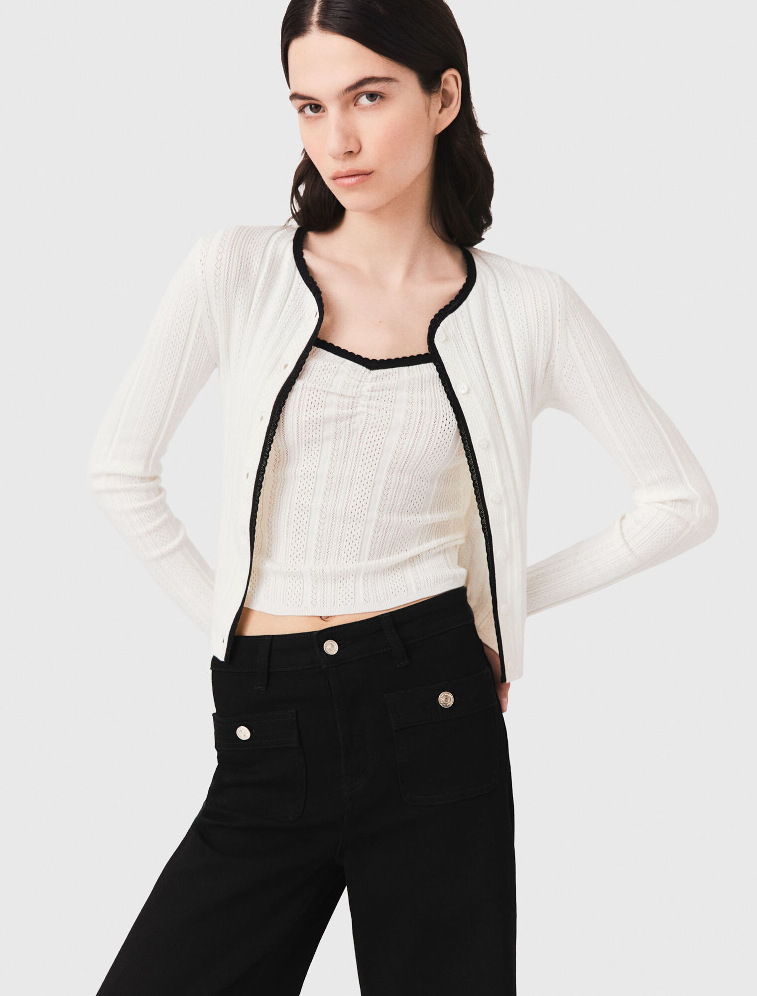 Pointelle knit twinset - White